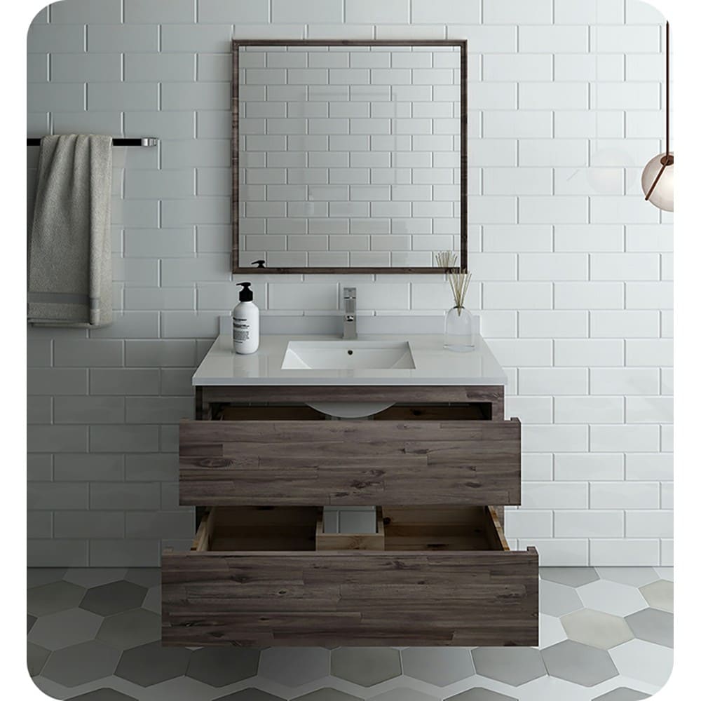 Formosa 36" Transitional Wall-Mounted Vanity in Brown with Quartz Top