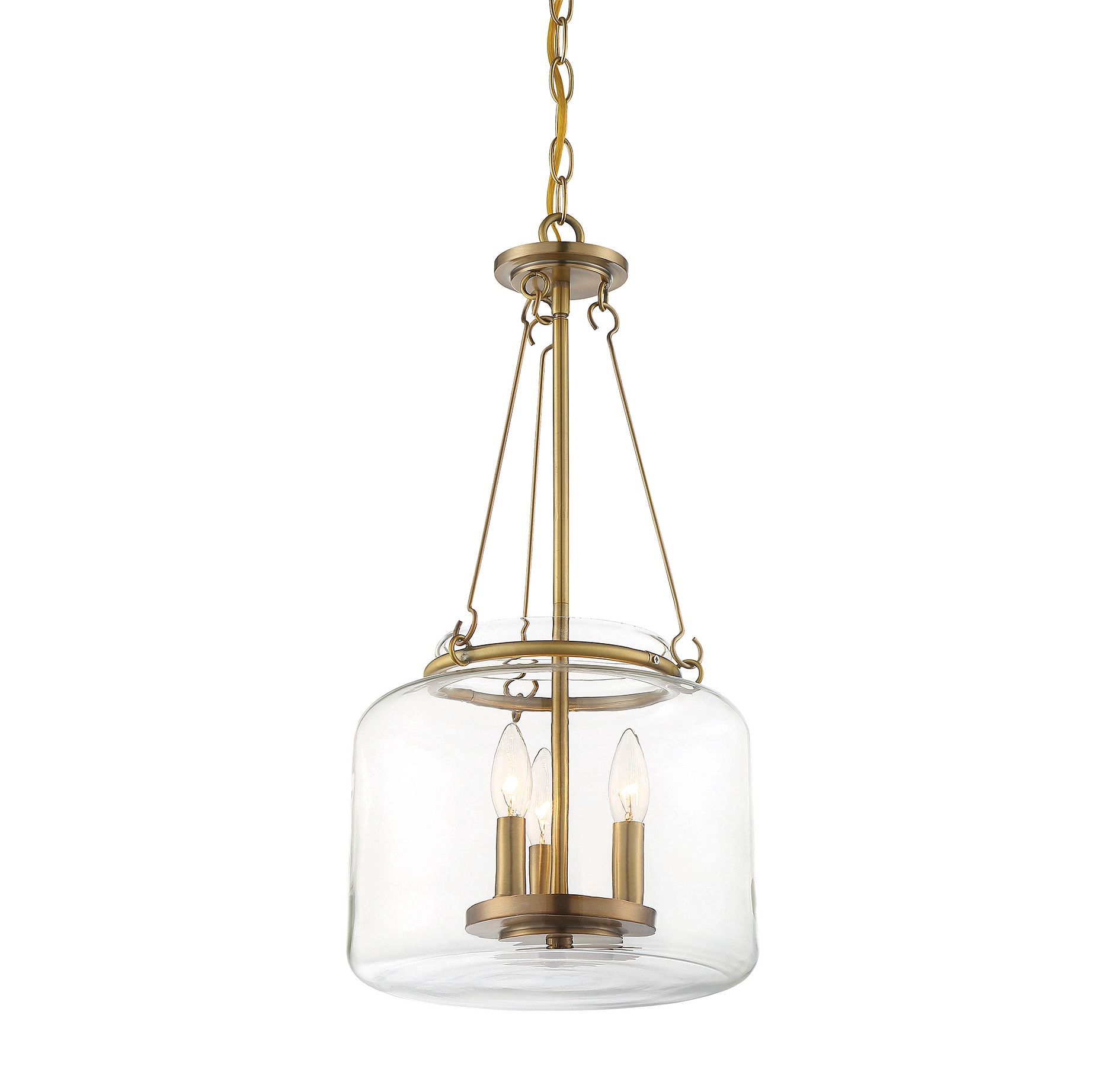 Akron Square Clear Glass and Warm Brass 3-Light Pendant