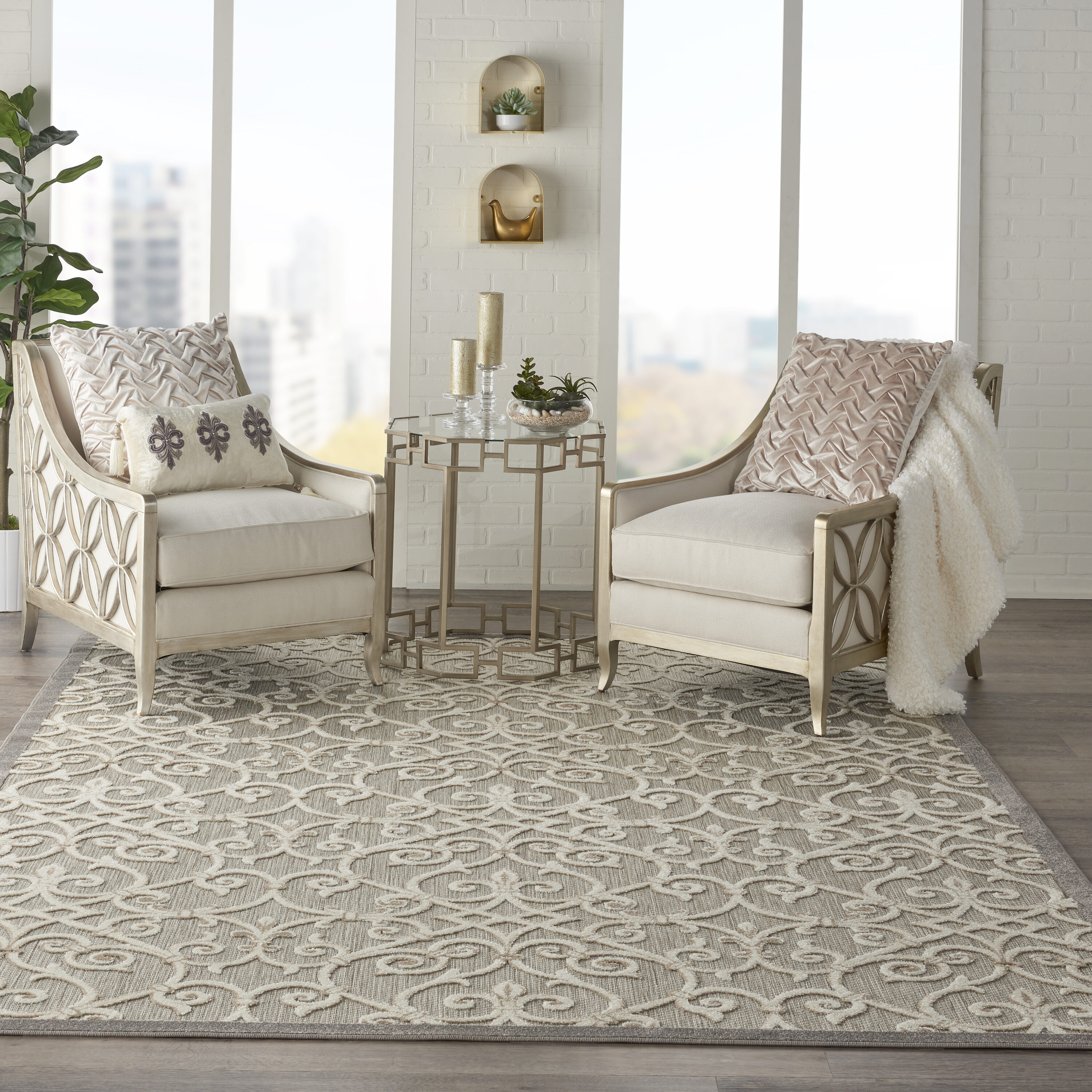 Nourison 99446739773 Aloha 8 x 10 (ft) Loomed Polypropylene Natural Rectangular Indoor/Outdoor Abstract Area rug