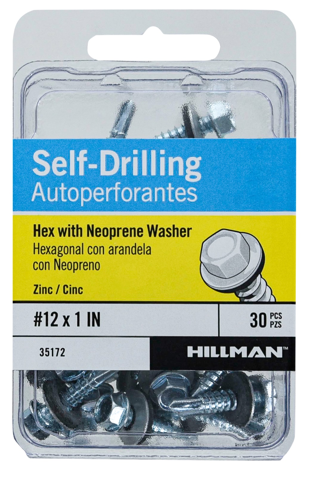 Hillman 35172 #12 x 1-in Socket hex -Drive Self-drilling Sheet Metal Screws 30 -Count