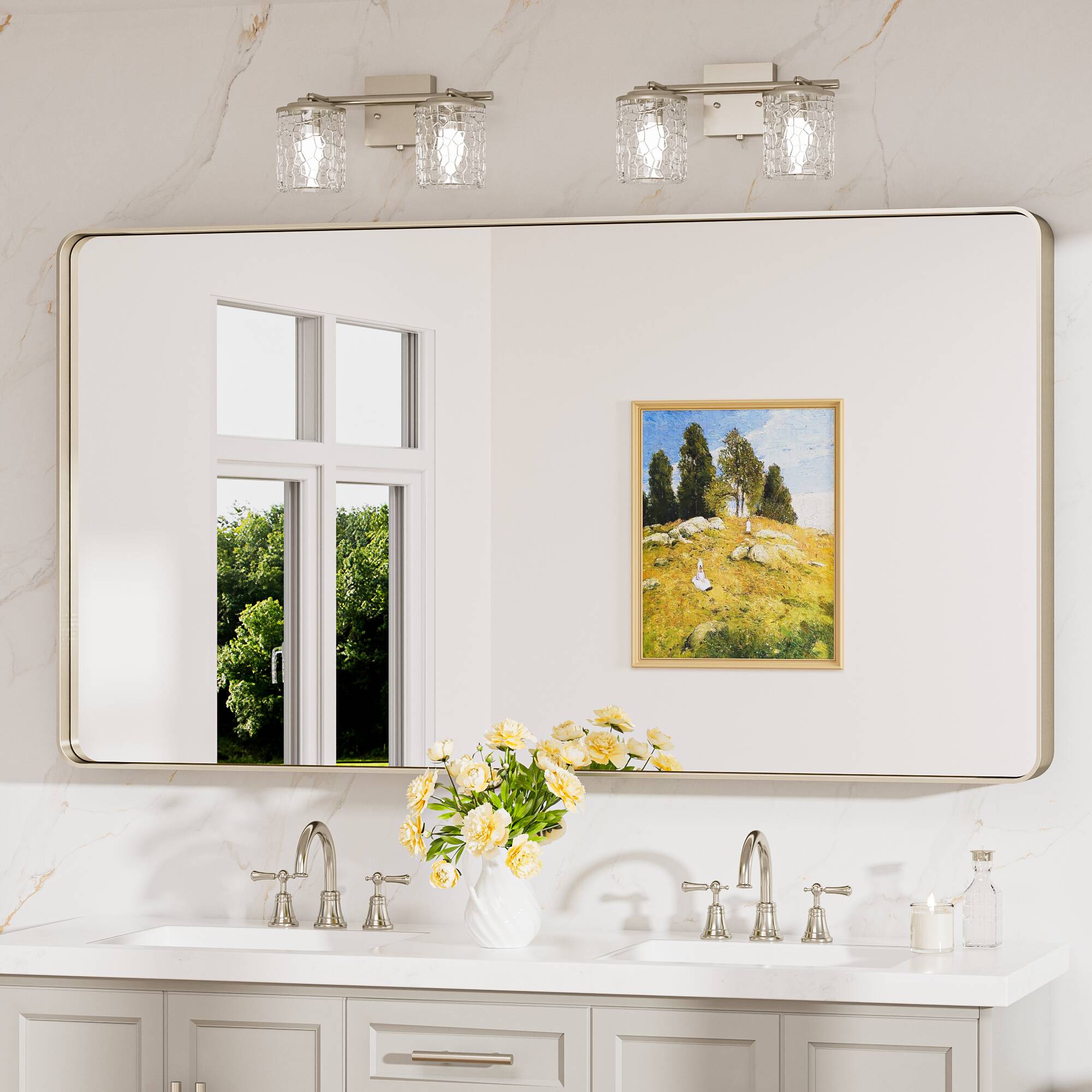 Keonjinn LW-JSKYJ2-13875NI Bathroom Mirrors 55-Inches W x 30-Inches H Rectangle Brushed Nickel Framed Wall Mirror