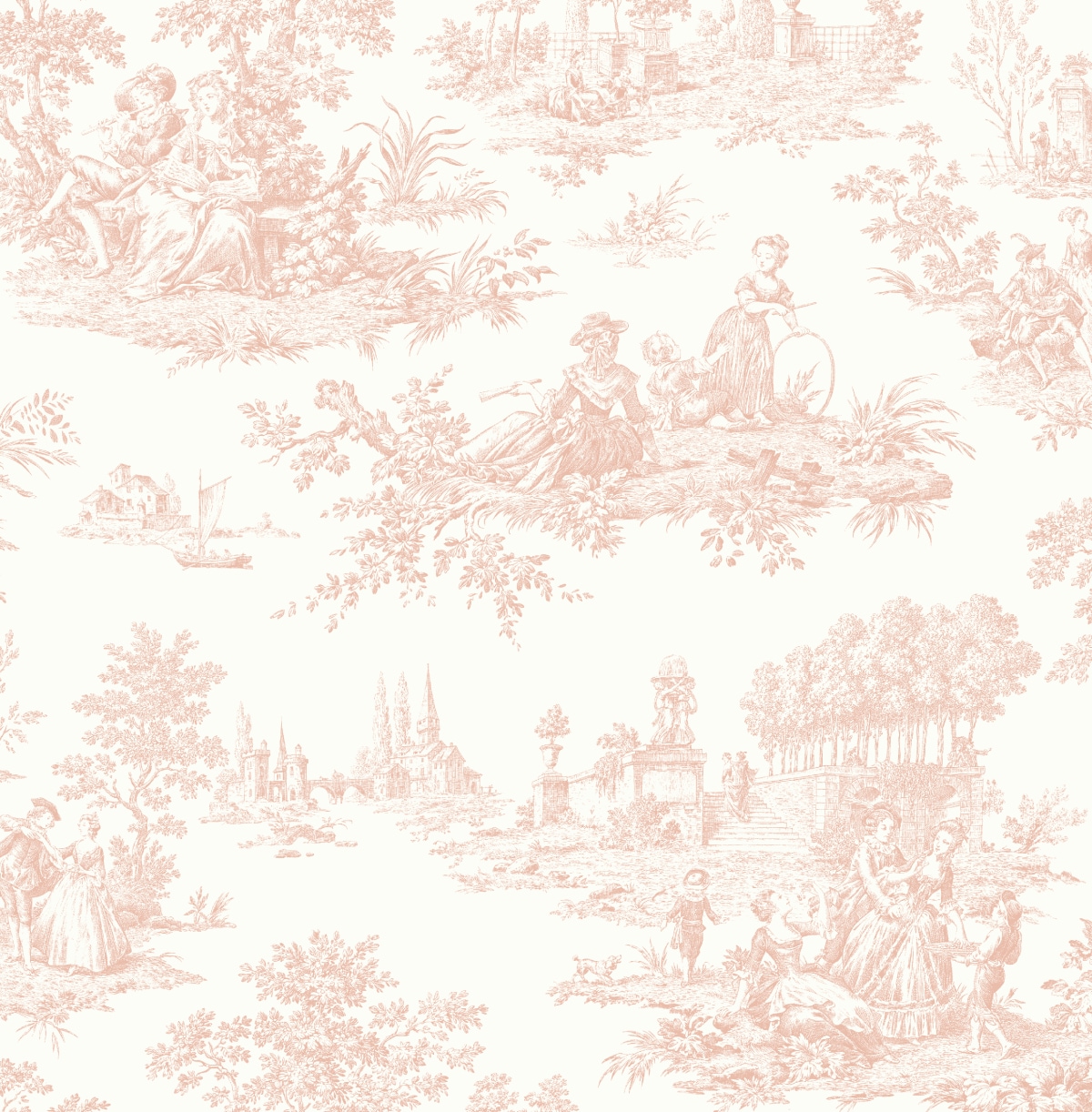 NextWall NW43301 30.75-Sq. Feet Blush Vinyl Toile Self-adhesive Peel and Stick Wallpaper