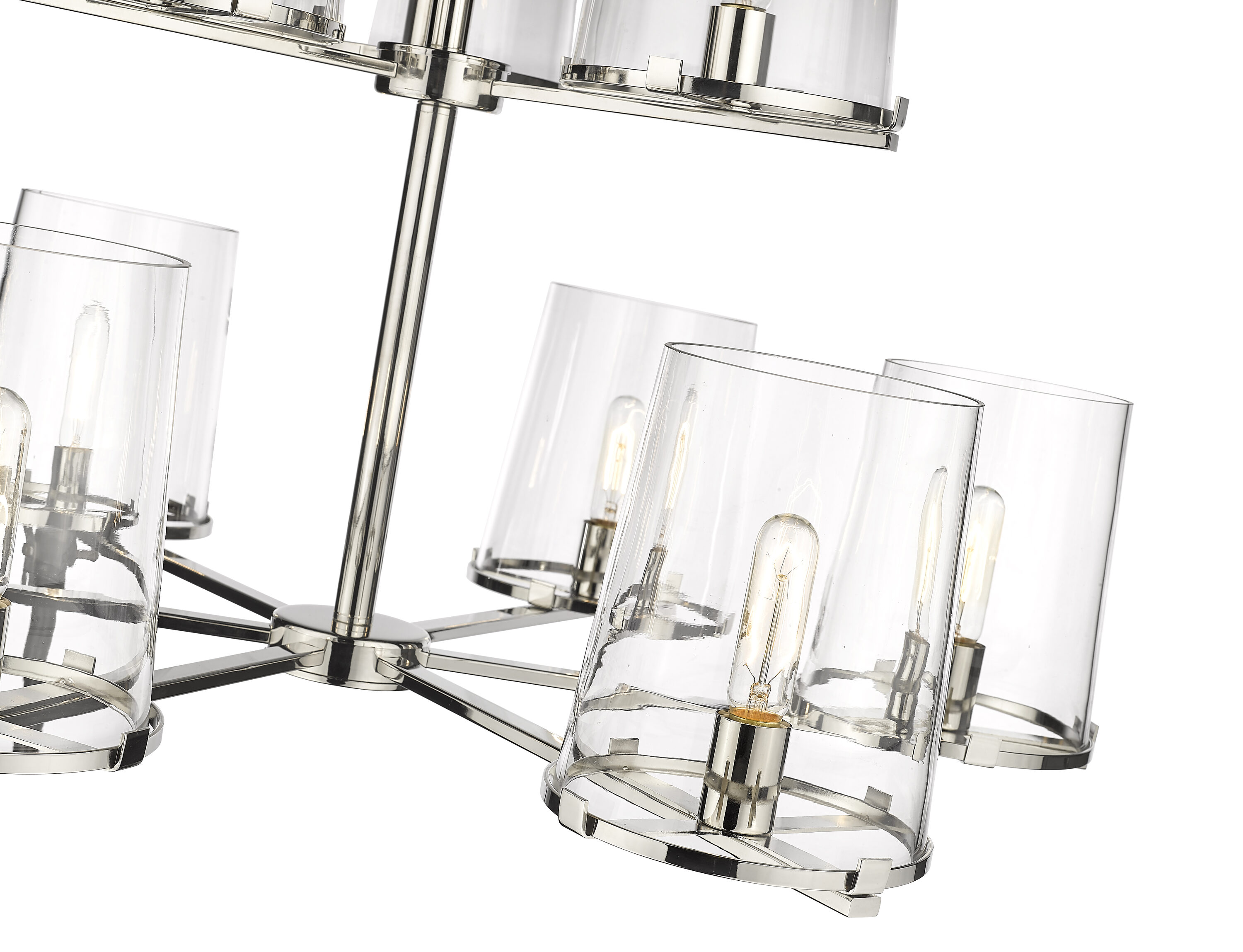 Polished Nickel Dual-Layer 9-Light Chandelier with Clear Glass Shades