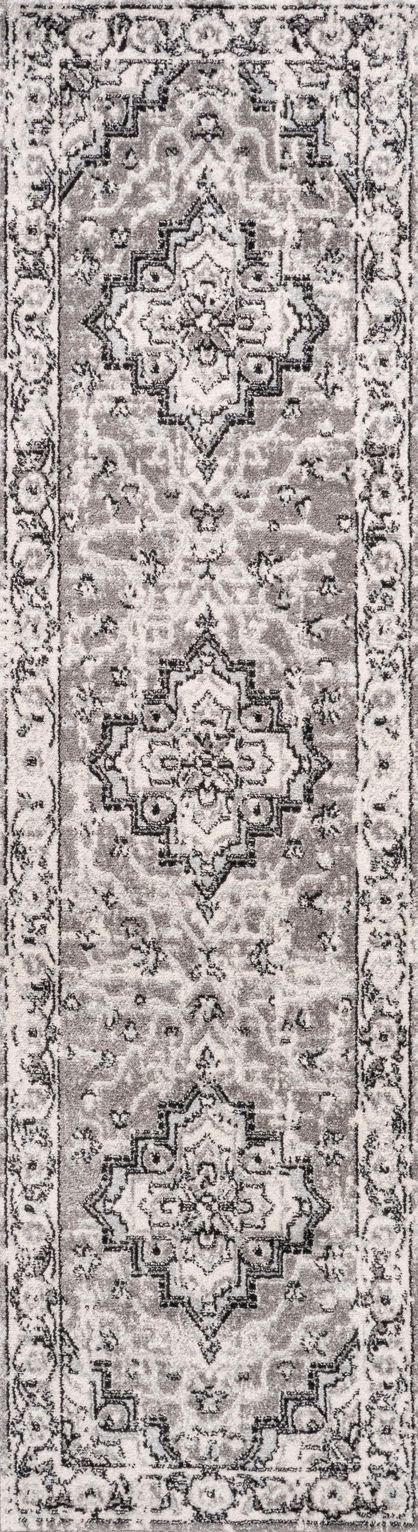 Ivory and Grey Geometric Synthetic 2x8 Area Rug