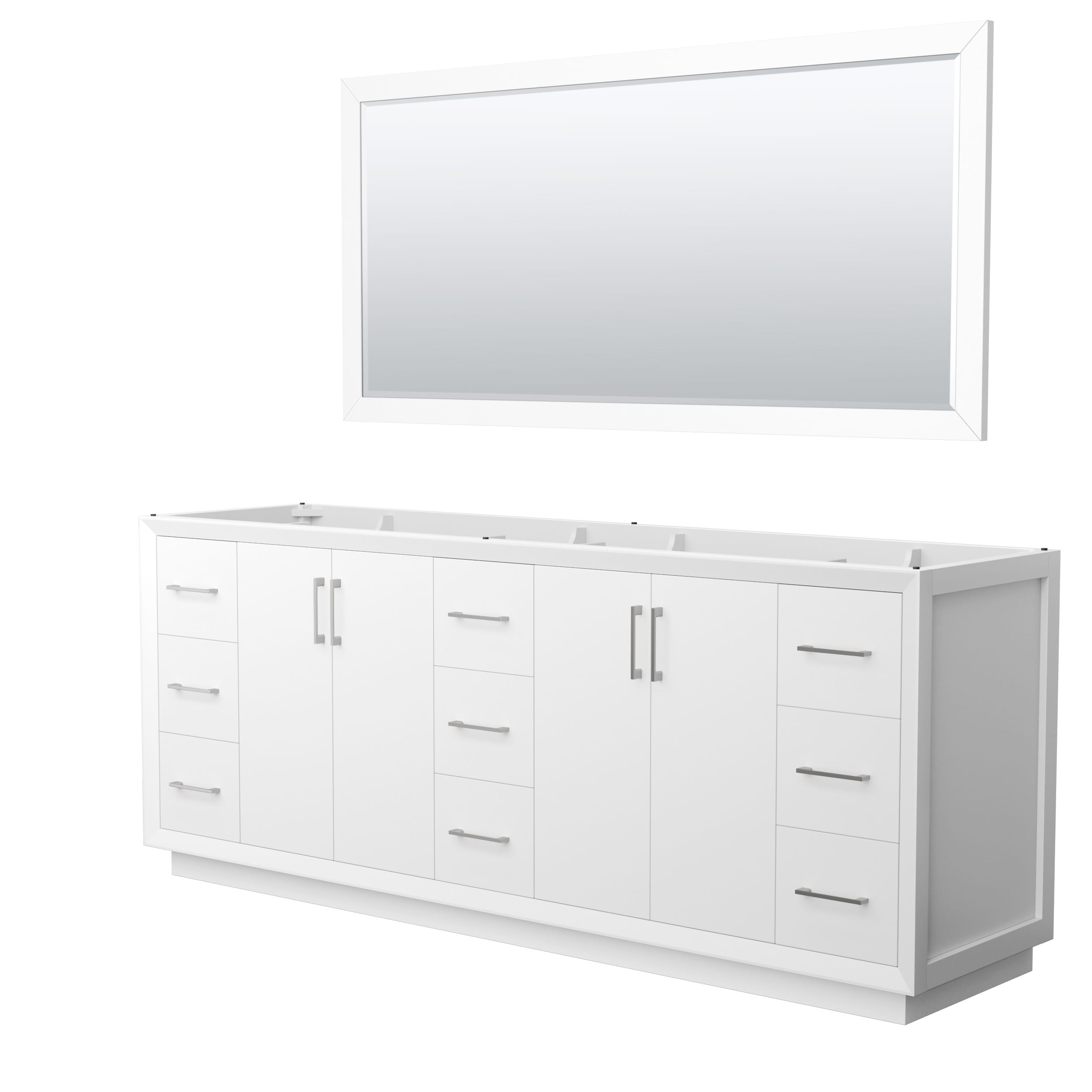 Wyndham Collection WCF414184DWHCXSXXM70 Strada 84-in White with Brushed Nickel Trim Bathroom Vanity Base Cabinet without Top (Mirror Included)