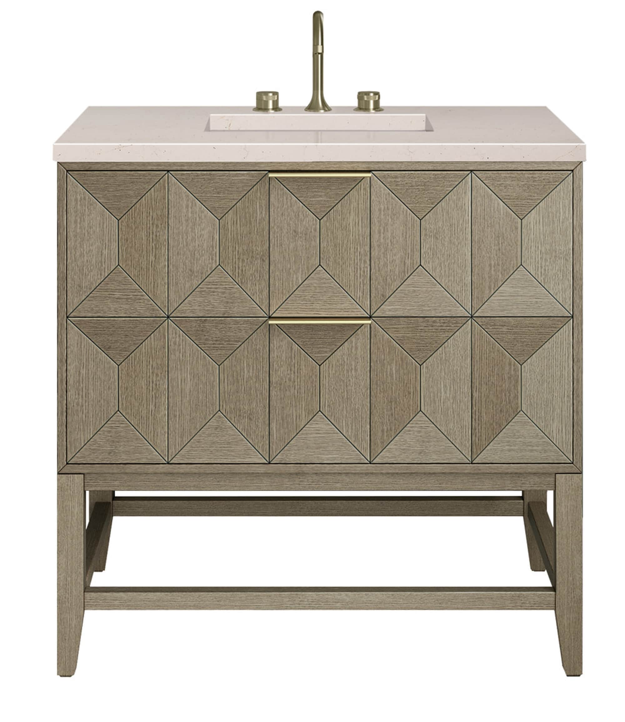 James Martin Vanities D100-V36-PBO-3EMR Emmeline 36-in Pebble Oak Undermount Single Sink Bathroom Vanity with Eterna Marfil Quartz Top