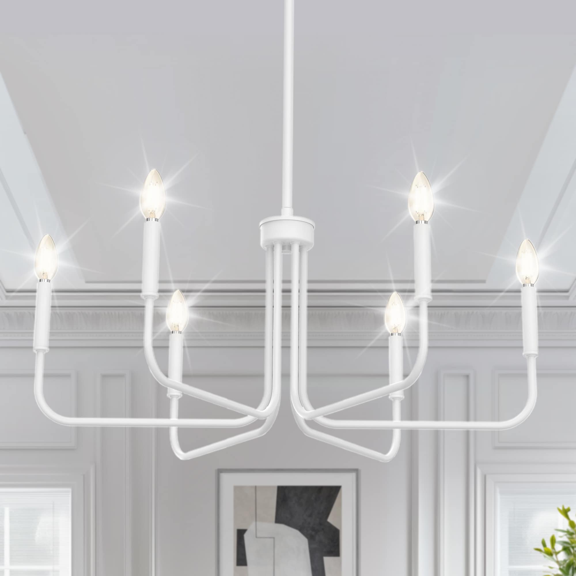 YANSUN 6 -Light Matte White Metal Chandelier