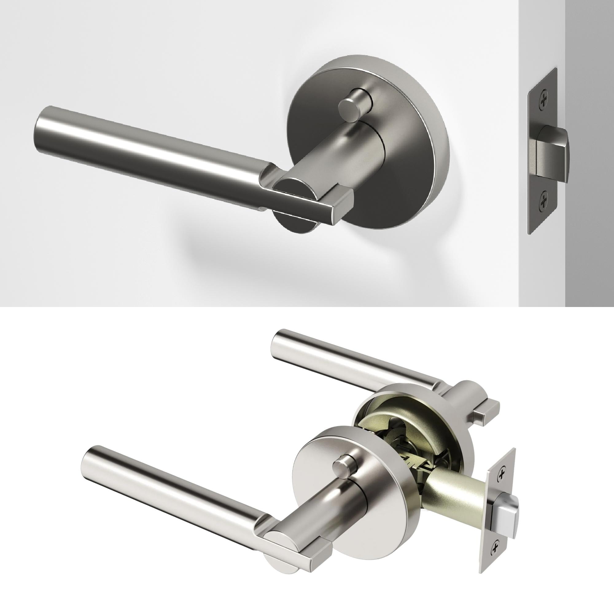 OKUN Terra Brushed Nickel Interior or Bed/Bath Hall/Closet Privacy Door Handle