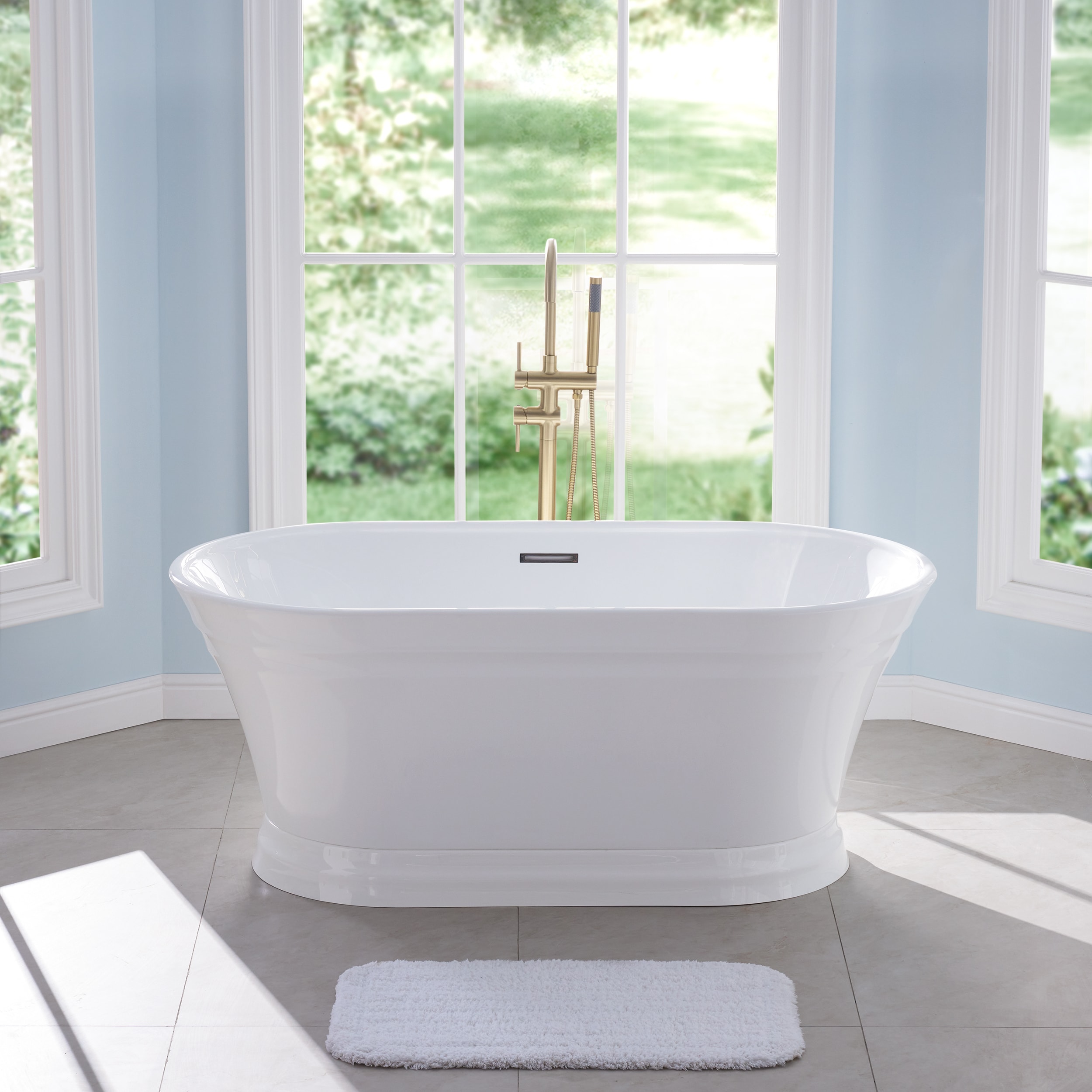 WELLFOR ELIO-150 Elio Acrylic Bathtub 59-in x 30.68-in White Acrylic Oval Freestanding Soaking bathtub Drain ( Center Drain )