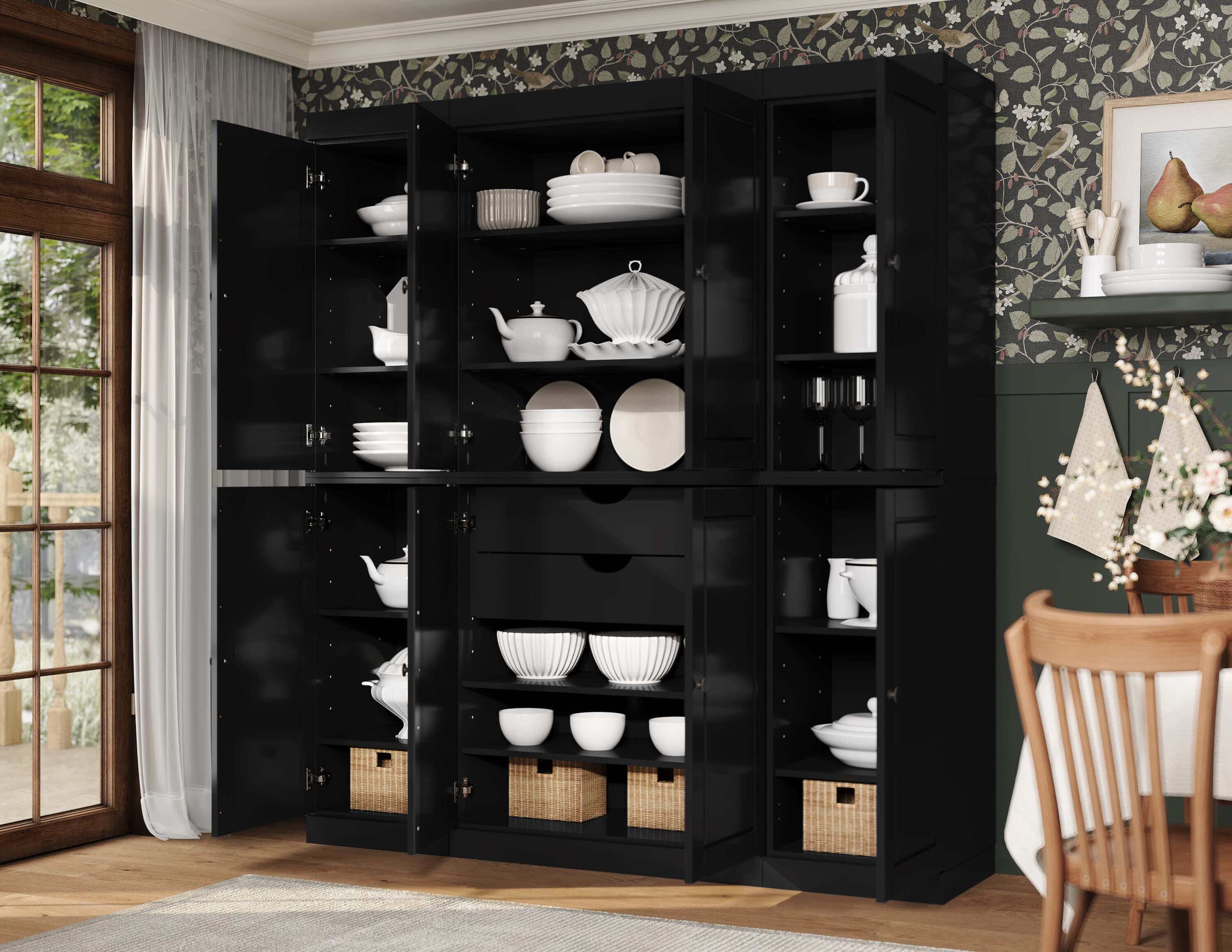 Palace Imports 65-in W Solid Wood Tall Raised Panel Modular Kitchen Pantry Cabinet with 2 Drawers