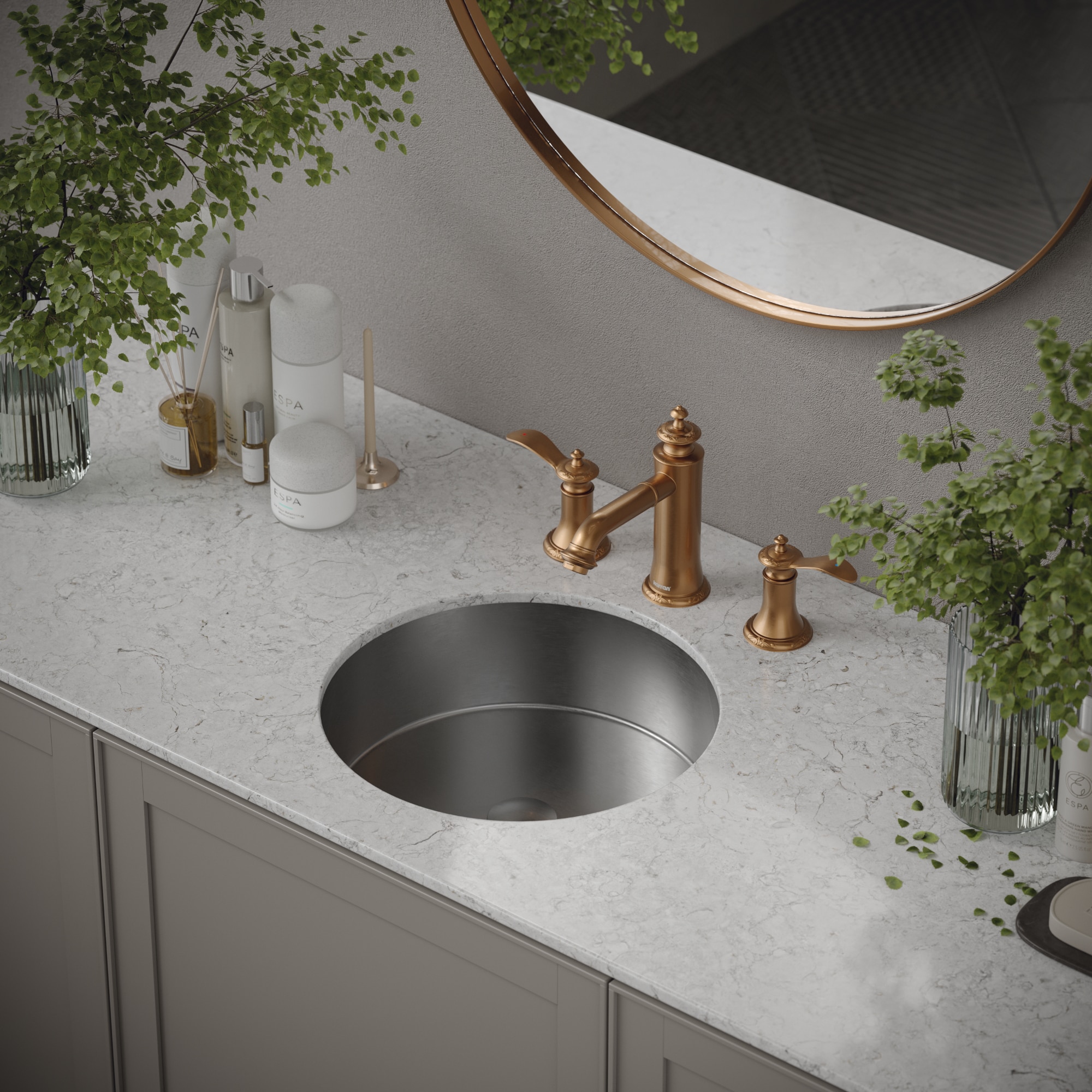 Karran CCU100SS Stainless steel Undermount Round Traditional Stainless Steel Bathroom Sink with Drain Included ( 15.75-in x 15.75-in )