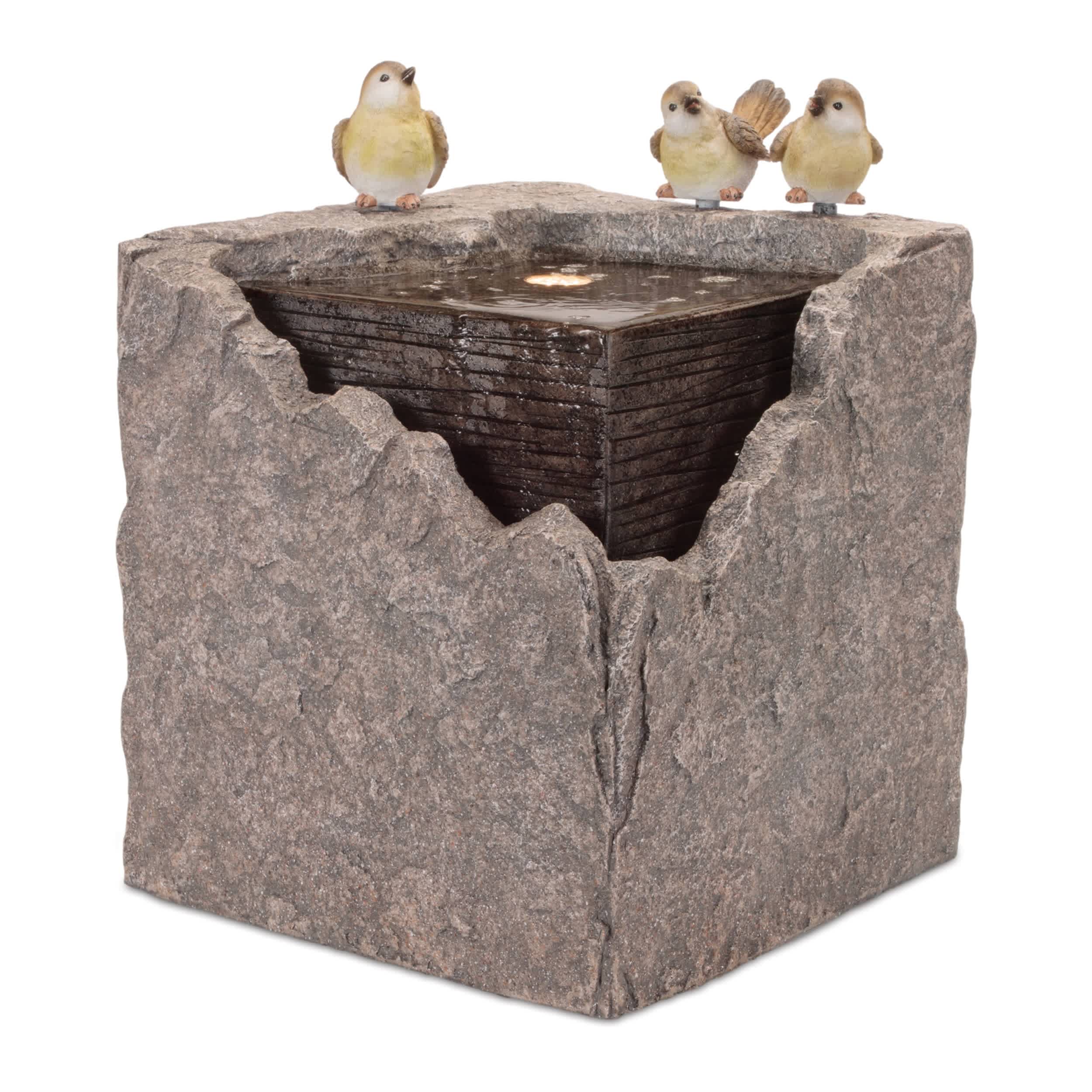 Melrose International - Bubbling Stone Fountain with Bird Accents 19 inH