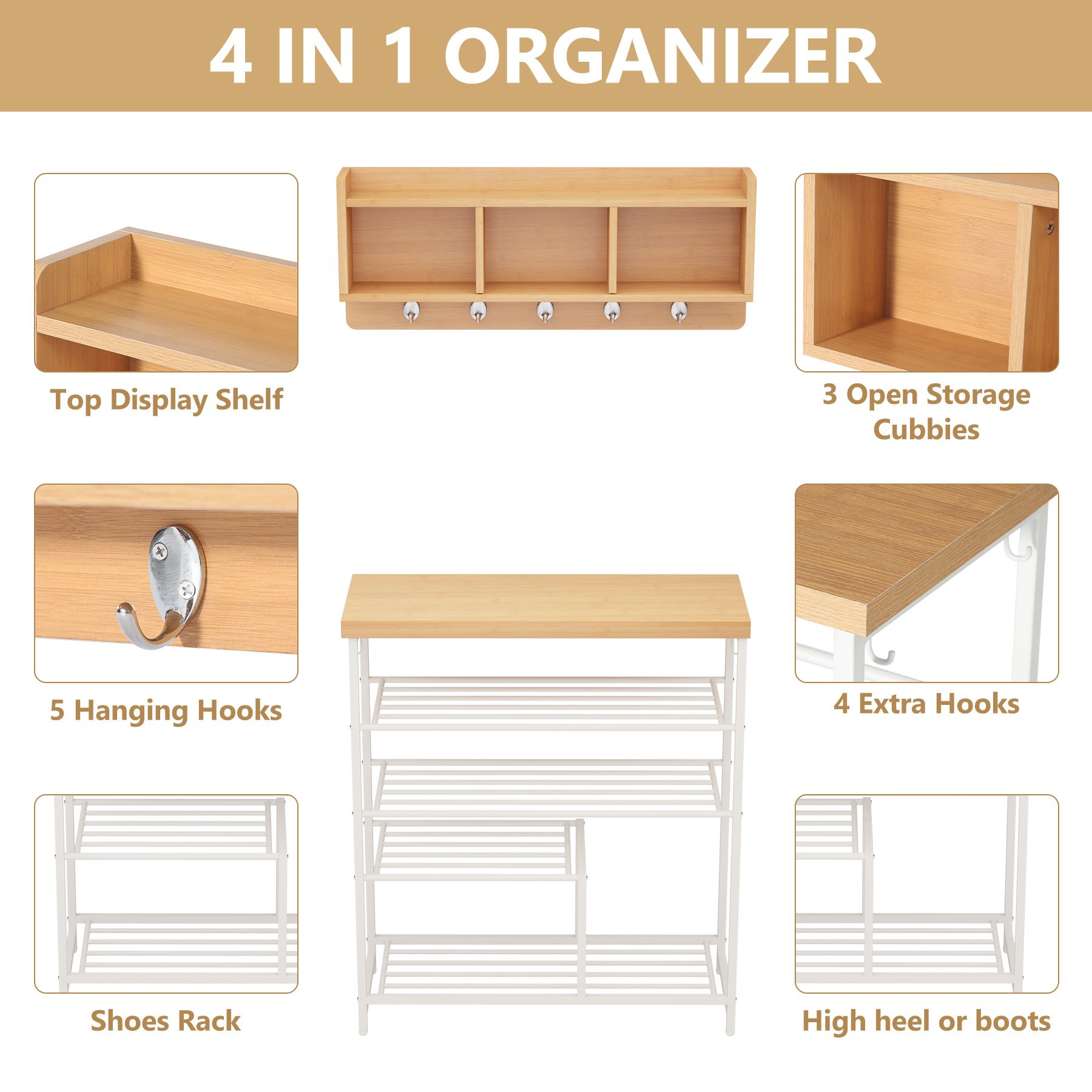 Tribesigns 35.43-in H 4 Tier 14 Pair Light Wood + White Engineered