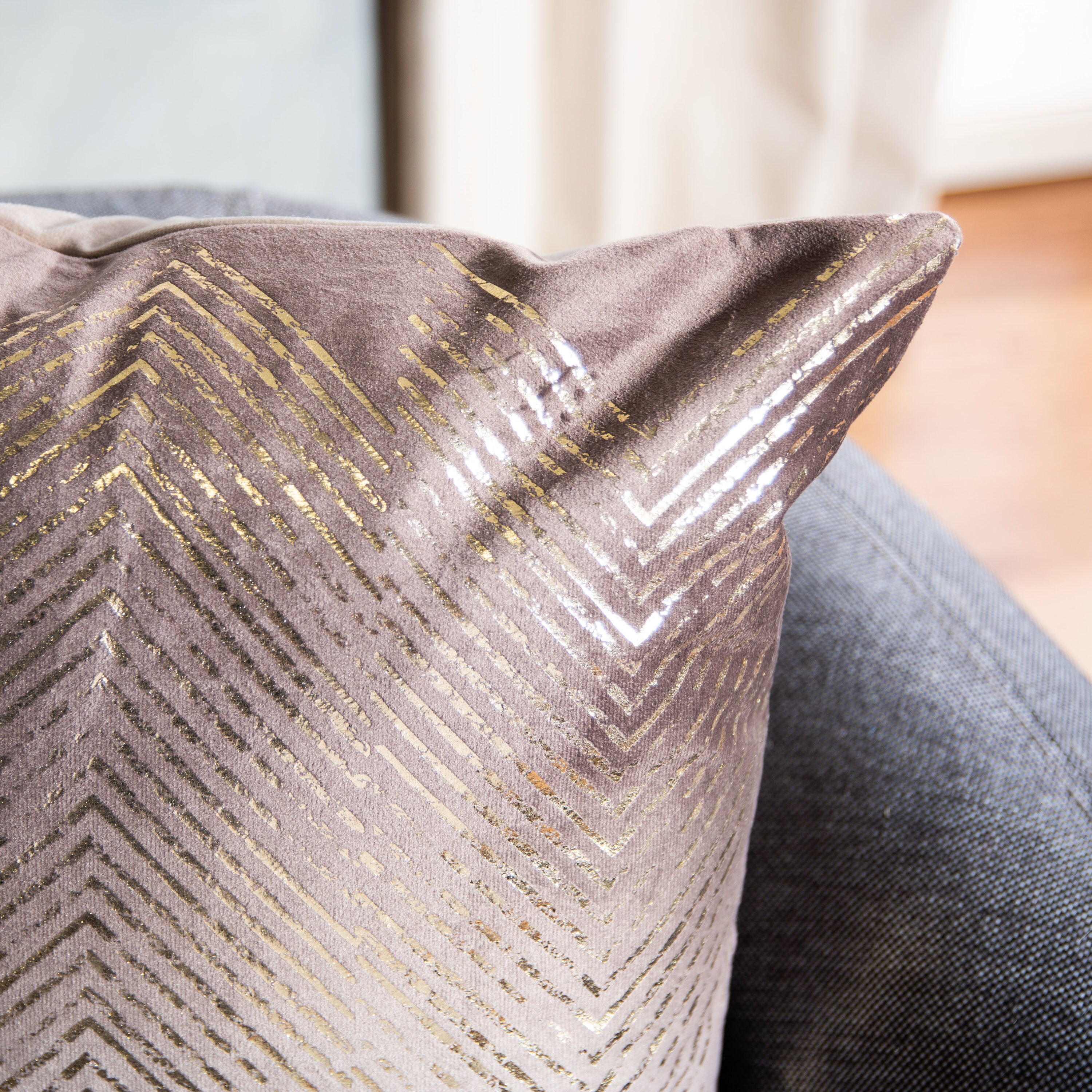 Sarla 19" Square Brown and Gold Art Deco Pillow
