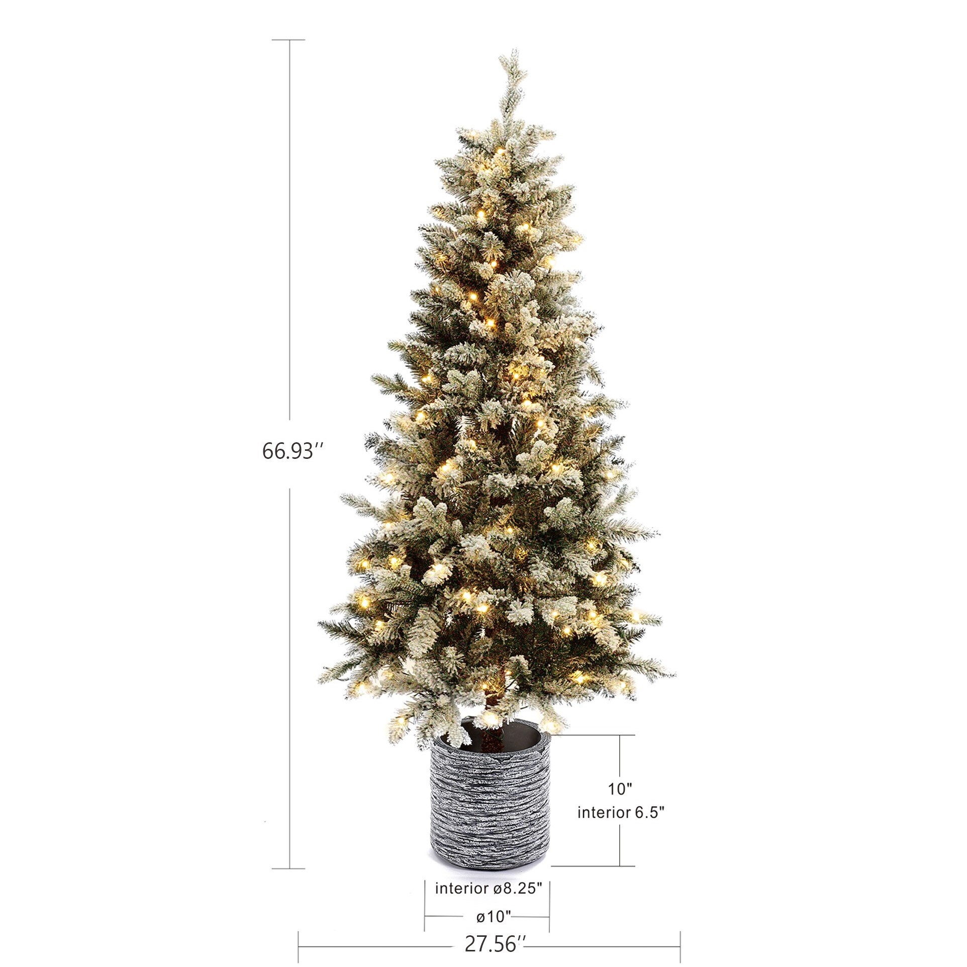 5.6 Ft Pre-Lit White Flocked Fir Christmas Tree with Gray Pot
