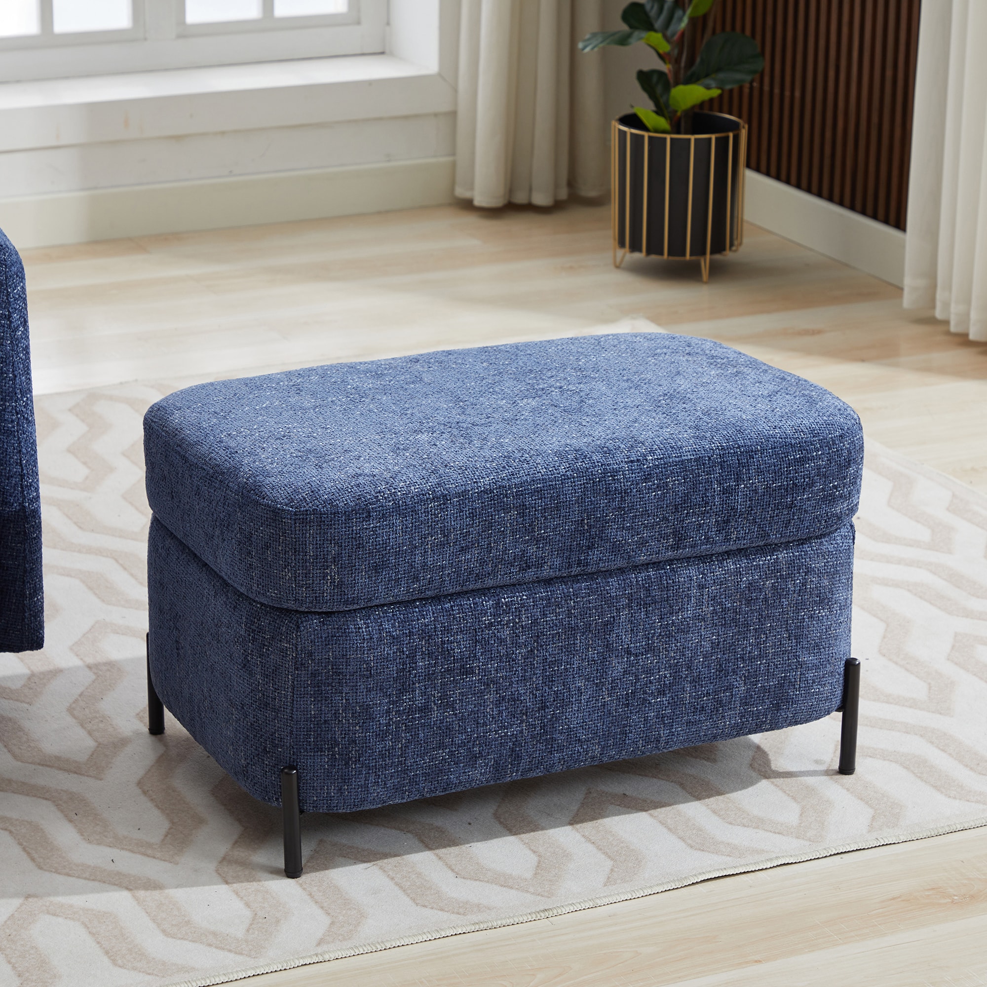 Aortzio HM-A4080-NAVY Modern NAVY Accent Bench with Storage 30.31-in x 19.68-in x 17.71-in