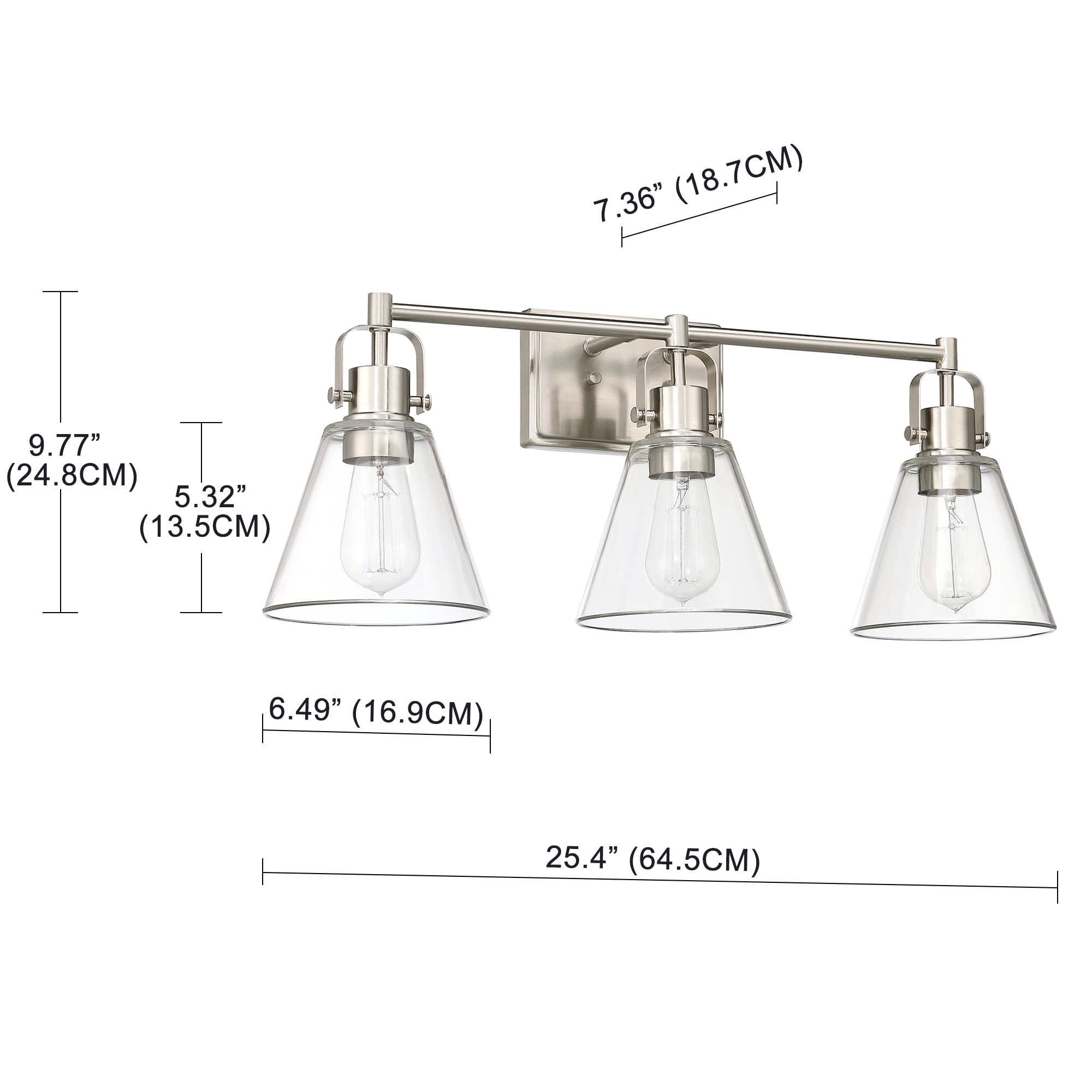 Hukoro 25.4-in 3-Light Brushed Nickel Modern/Contemporary Vanity Light ...