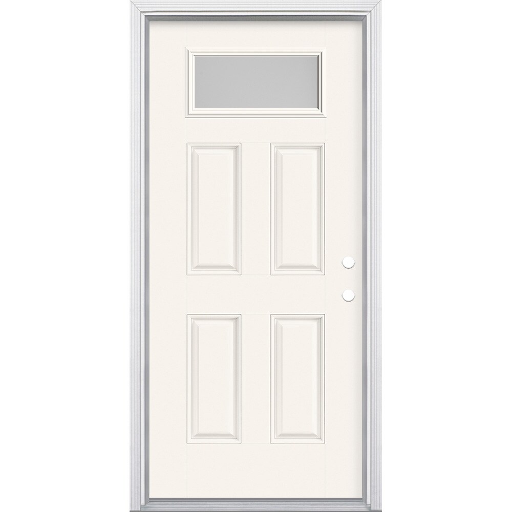 Masonite 629477 36-in x 80-in x 4-9/16-in Fiberglass 1/4 lite Left-hand inswing Arctic White Painted Prehung Front Door with Brickmould Insulating core