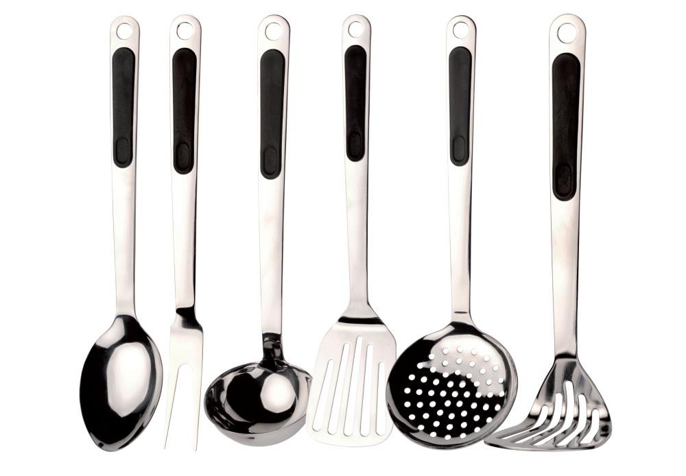 Hastings Home Kitchen Utensil and Gadget Set - 6 Piece Spatula and Spoons on Ring - Black Plastic - Dishwasher Safe - Heat Resistant - Non-Stick