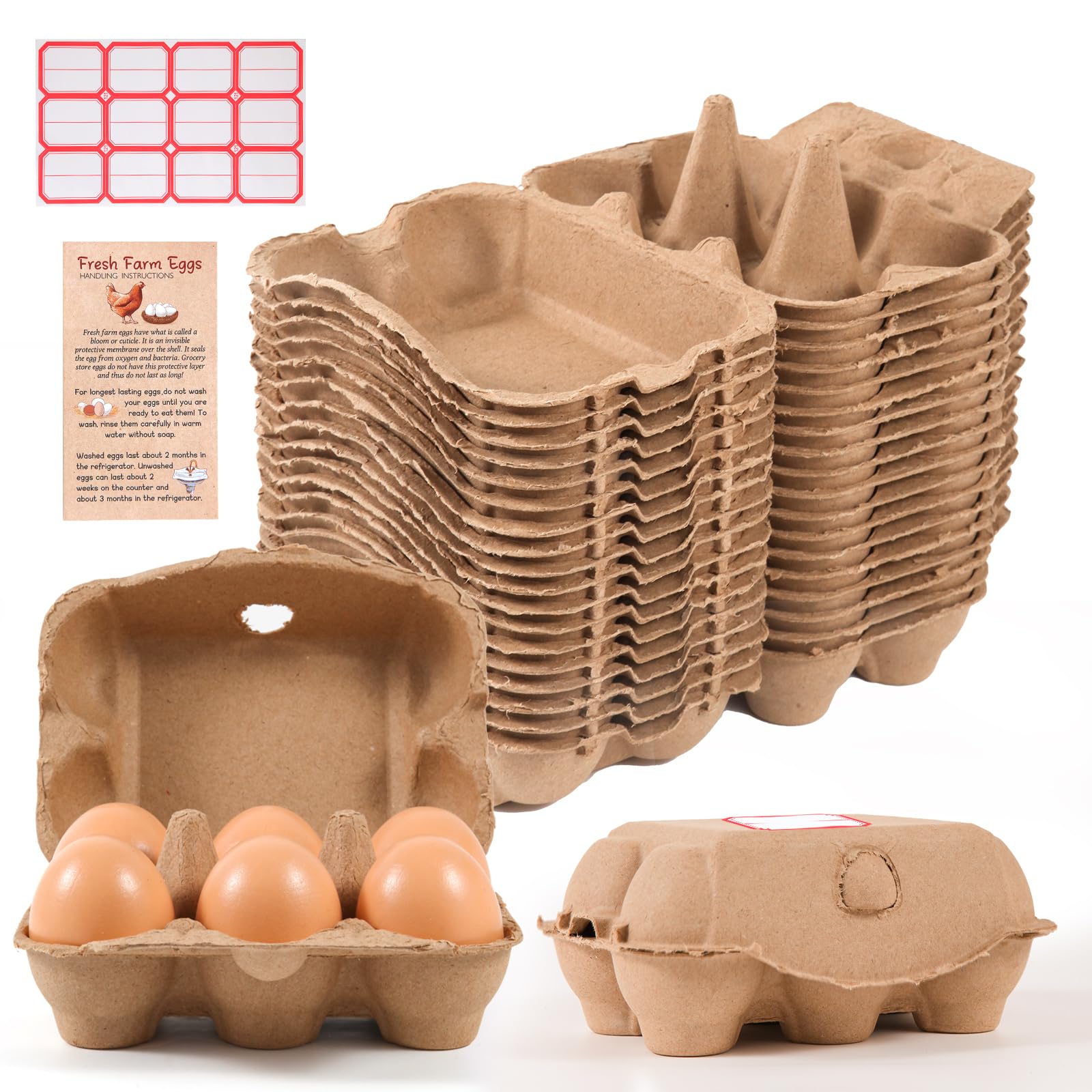 Aoibox  40 Pack Half Dozen Egg Cartons Bulk Reusable Natural Paper Pulp Cardboard 6 Count Egg Cartons for Home