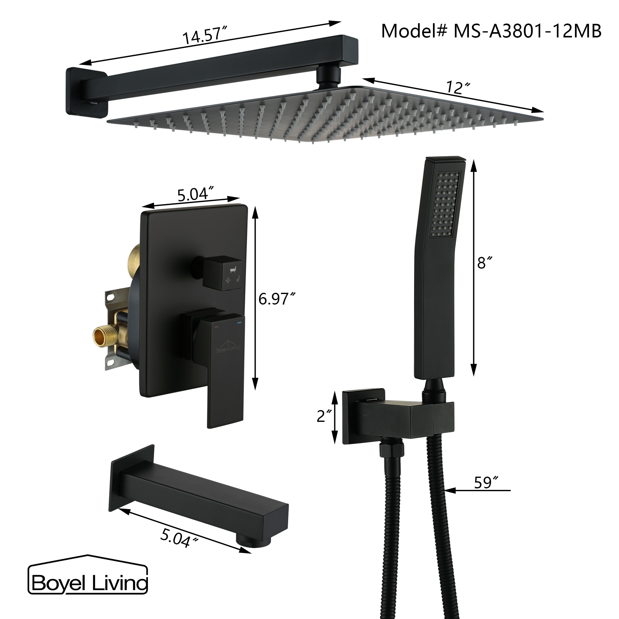 Clihome MS-BL-A3803-3MB Showerhead-Bar-Panels - View #2