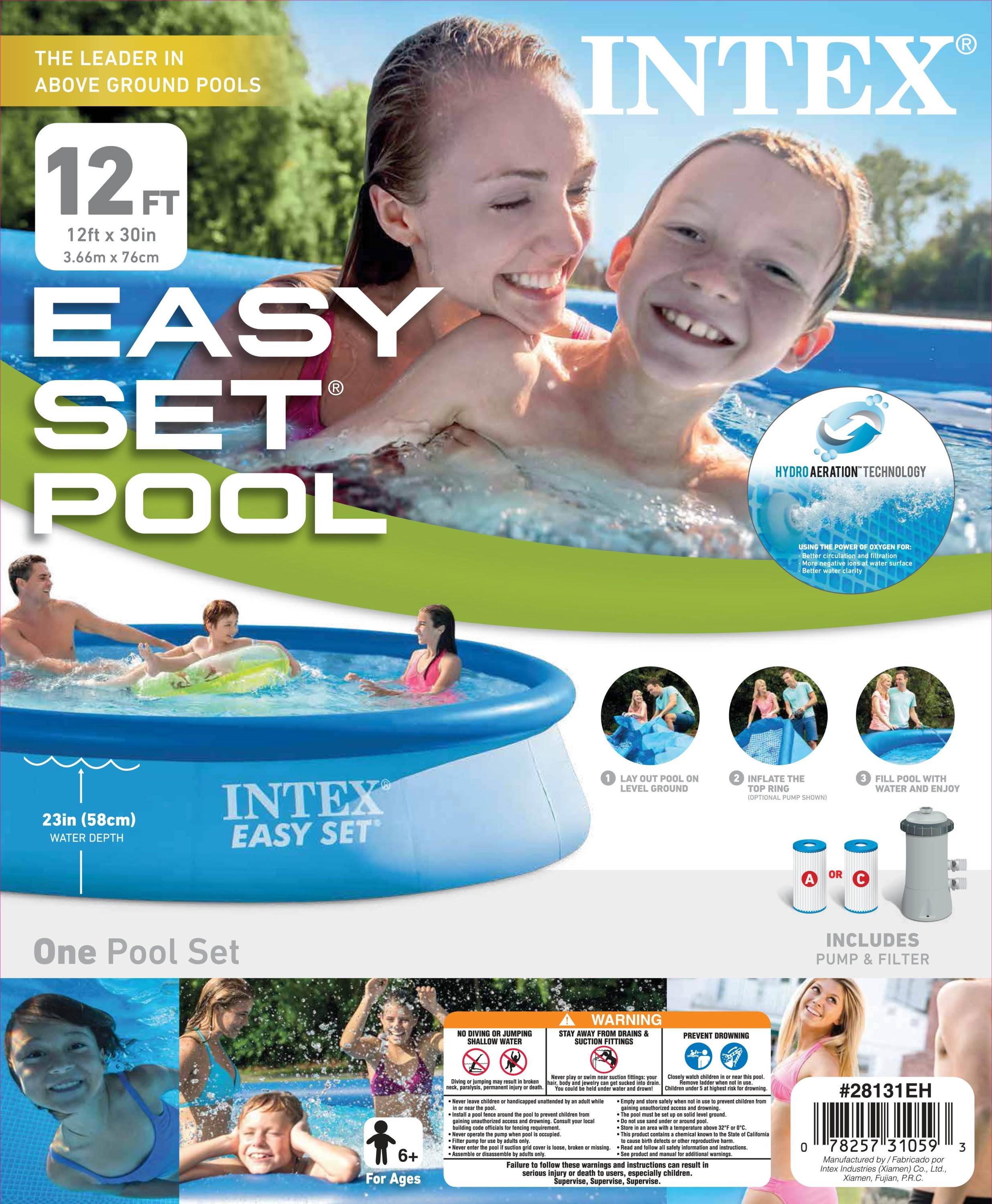 Intex 12-ft x 12-ft x 30-in Inflatable Top Ring Round Above-Ground Pool ...