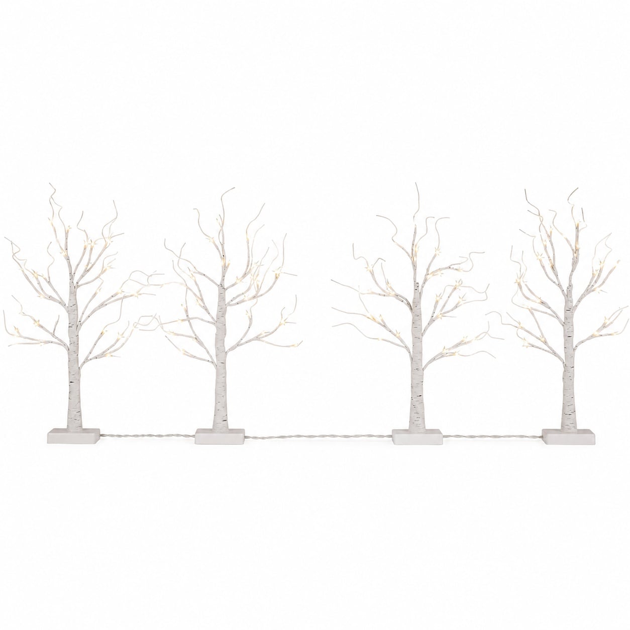 Aoibox  2 ft White Birch Lighted Decorative Twig Tree Warm White Tabletop Holiday Decor Set of 4