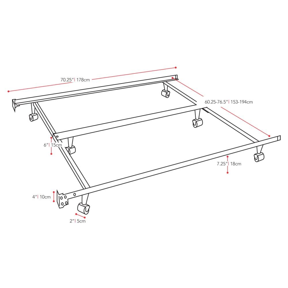 Adjustable Black Metal Queen to King Bed Frame with Wheels