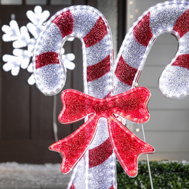 GE 36-in Candy Cane Free Standing Decoration with White LED Lights at ...