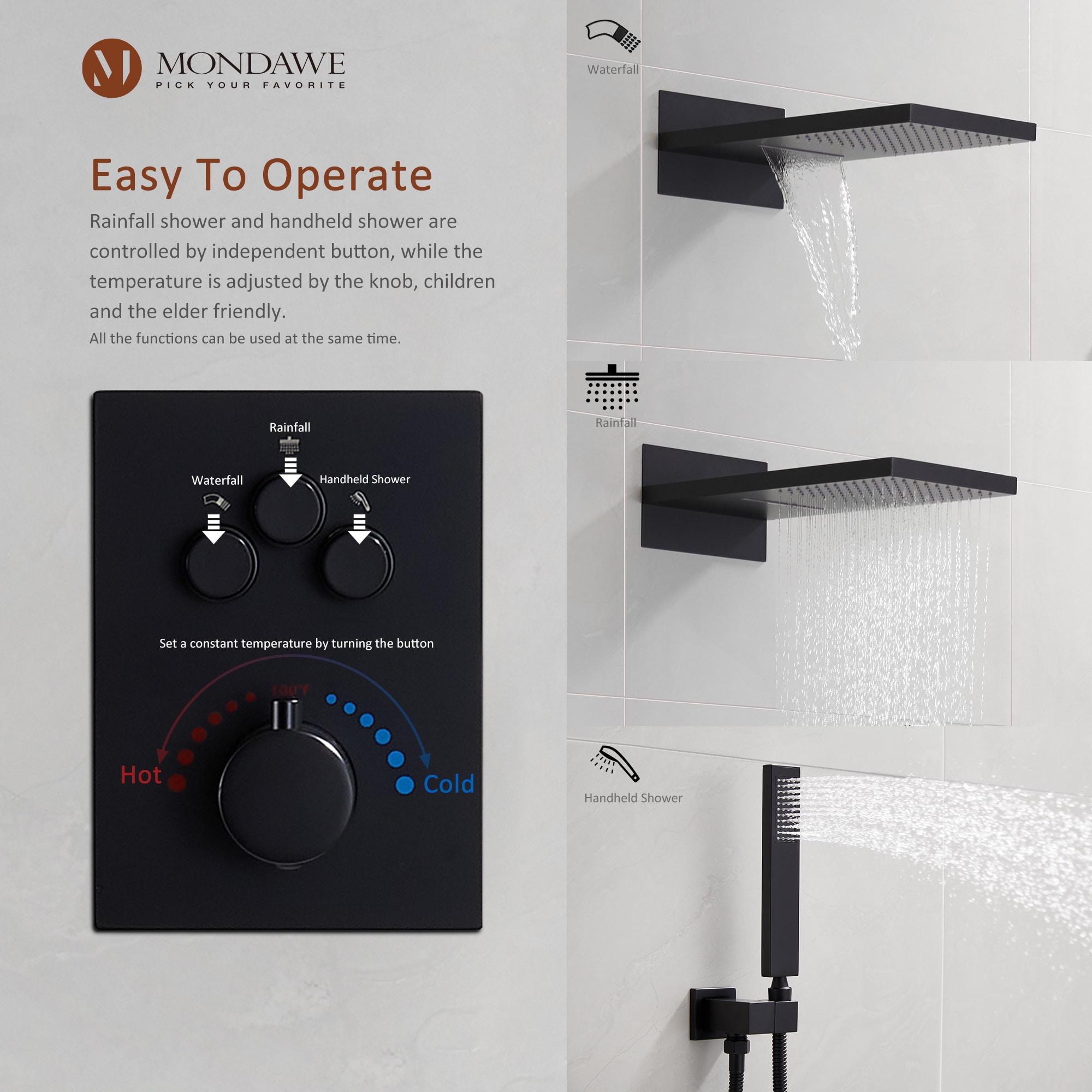Mondawe WF6648-22BL Showerhead-Bar-Panels - View #6