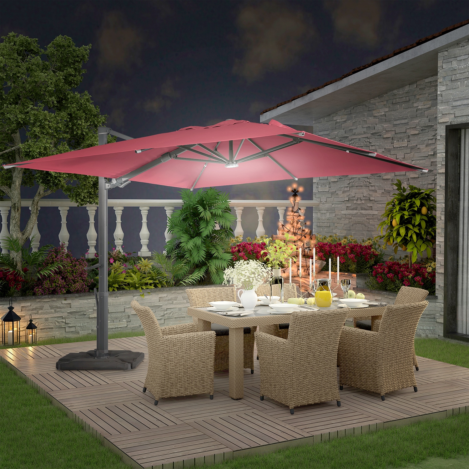 Mondawe 10-ft Solar Powered Cantilever Patio Umbrella in the Patio ...