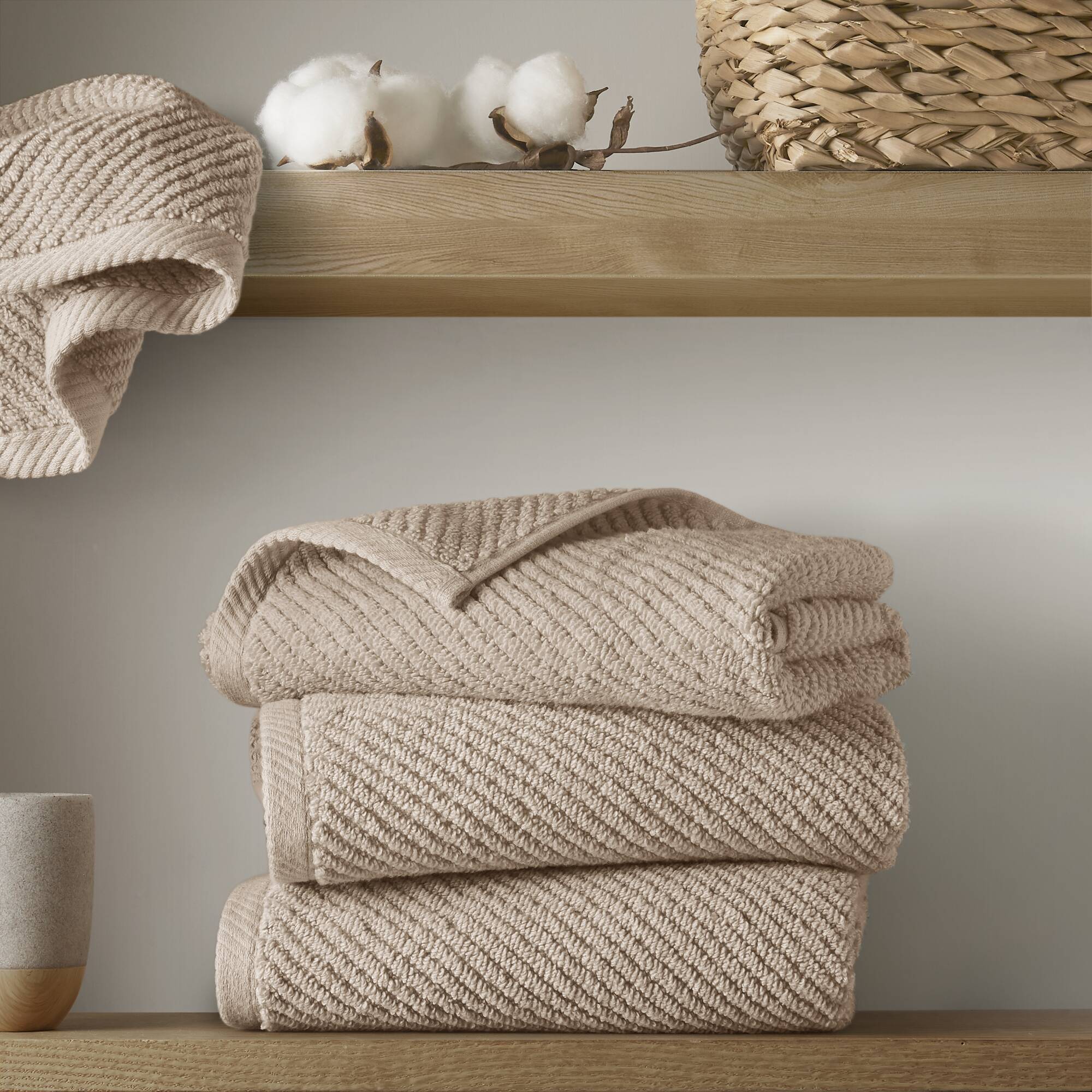 Tinyhomie 4-Piece 100 percent Cotton Quick Dry 4pcs Hand Towel Set Beige
