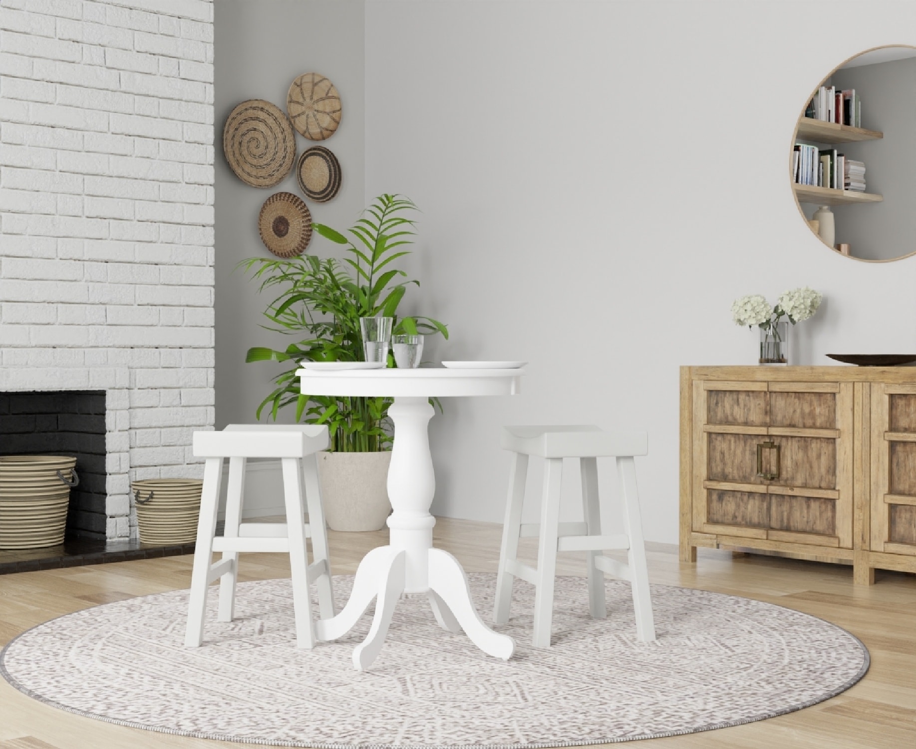 White Round Wood Transitional Counter Height Bar Table