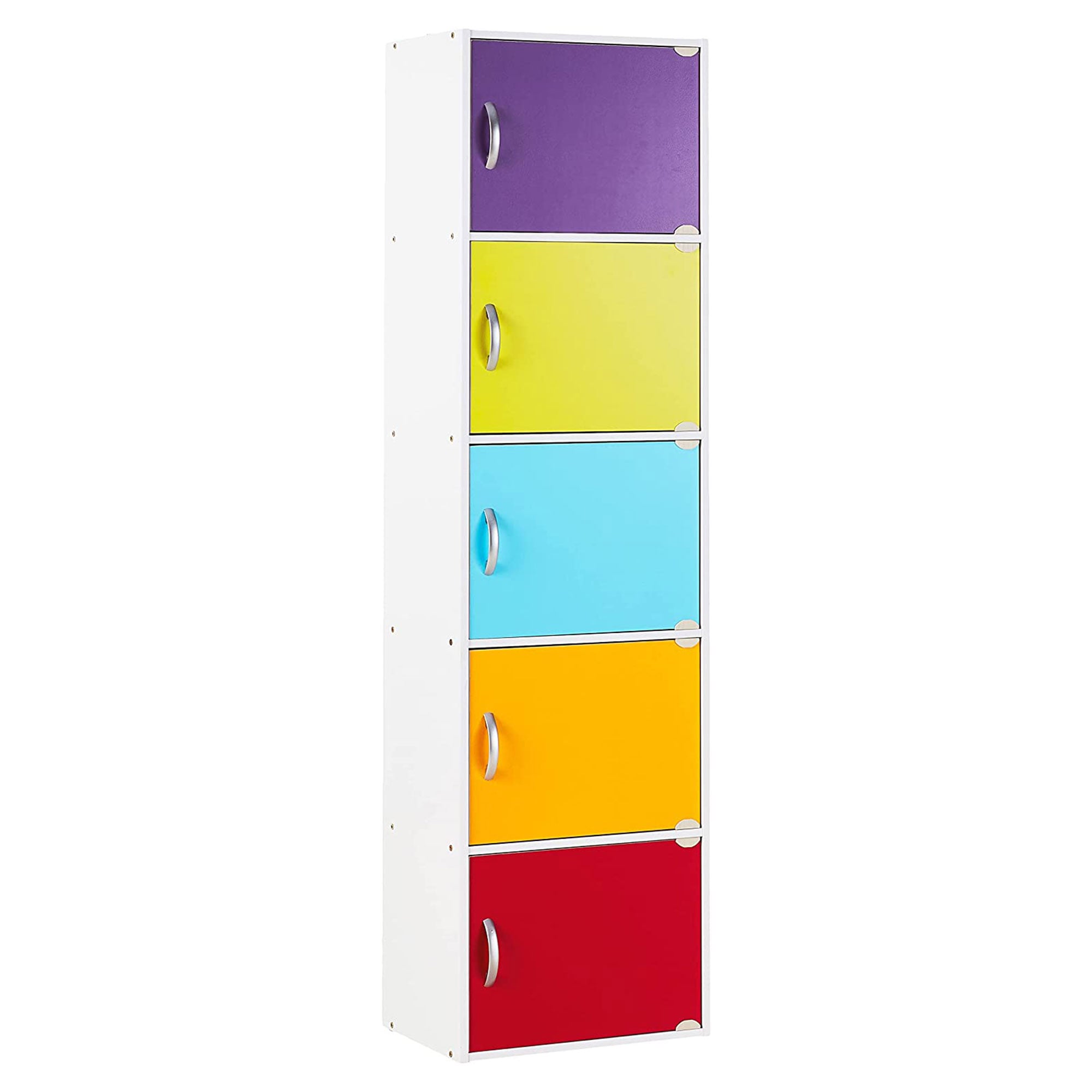 Hodedah 304311 5 Shelf Home and Office Enclosed Organization Storage Cabinet Rainbow