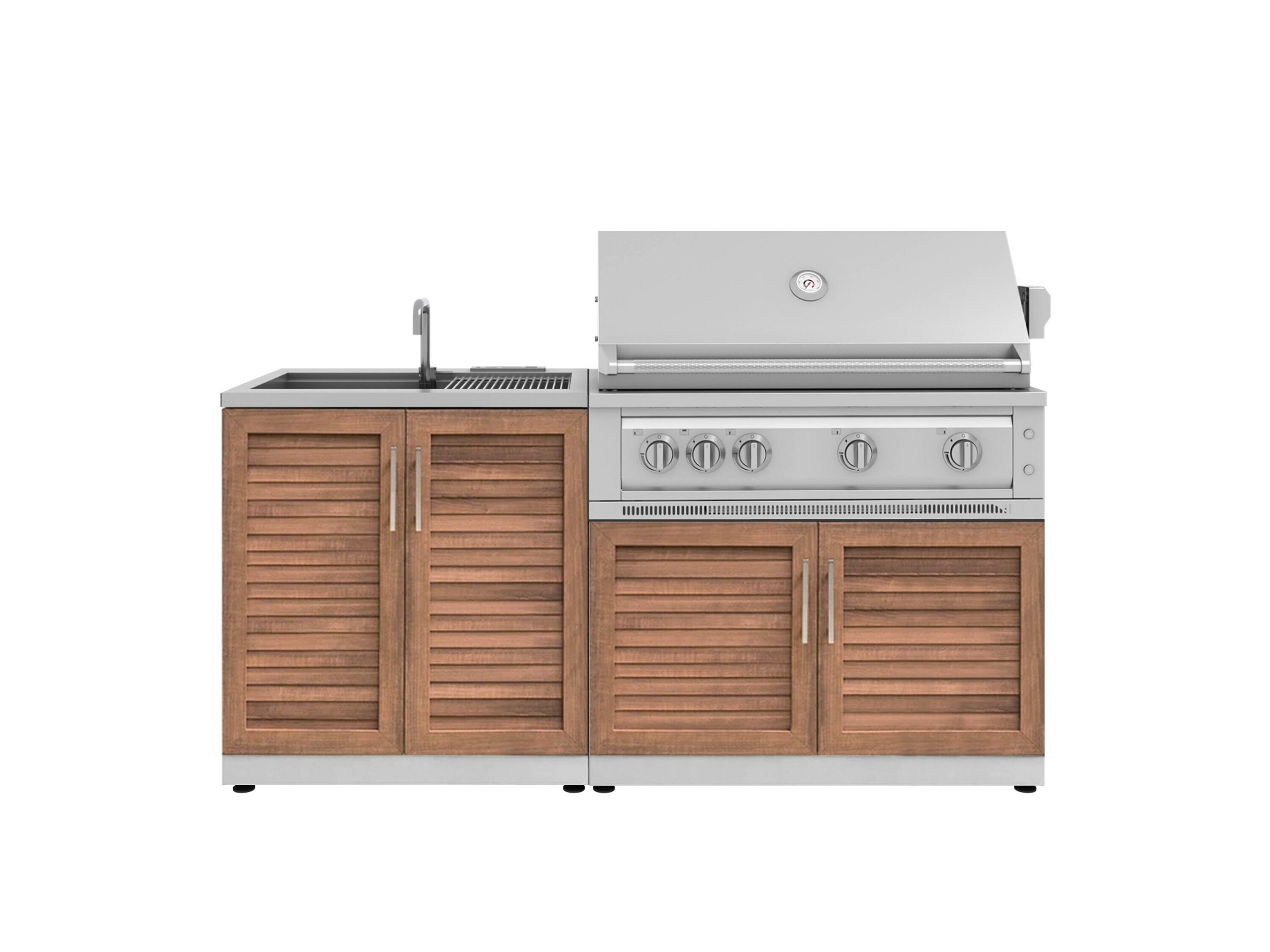 NewAge Products 67380 Stainless Steel Grove Cabinets Platinum Gas Grill 3 -Piece 72-in W x 24-in D x 50.5-in H Modular Outdoor Kitchen Set 5 Burners
