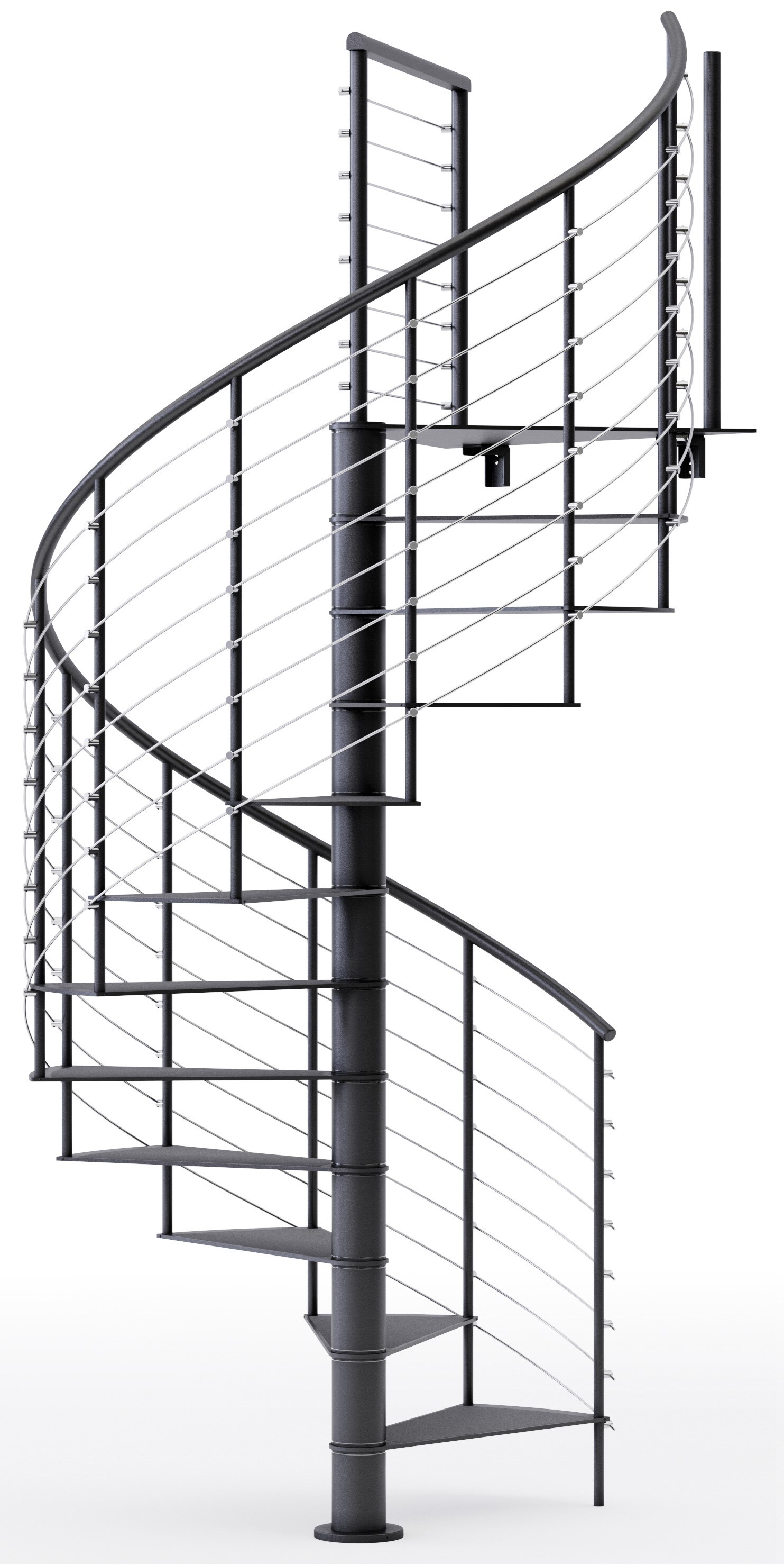 Mylen Stairs CS60B12BS13 Hayden 60-in x 10.25-ft 1 Platform Rails Black Spiral Staircase Kit , Fits Height: 110.5-in to 123.5-in (12 treads) ( 12 Treads )