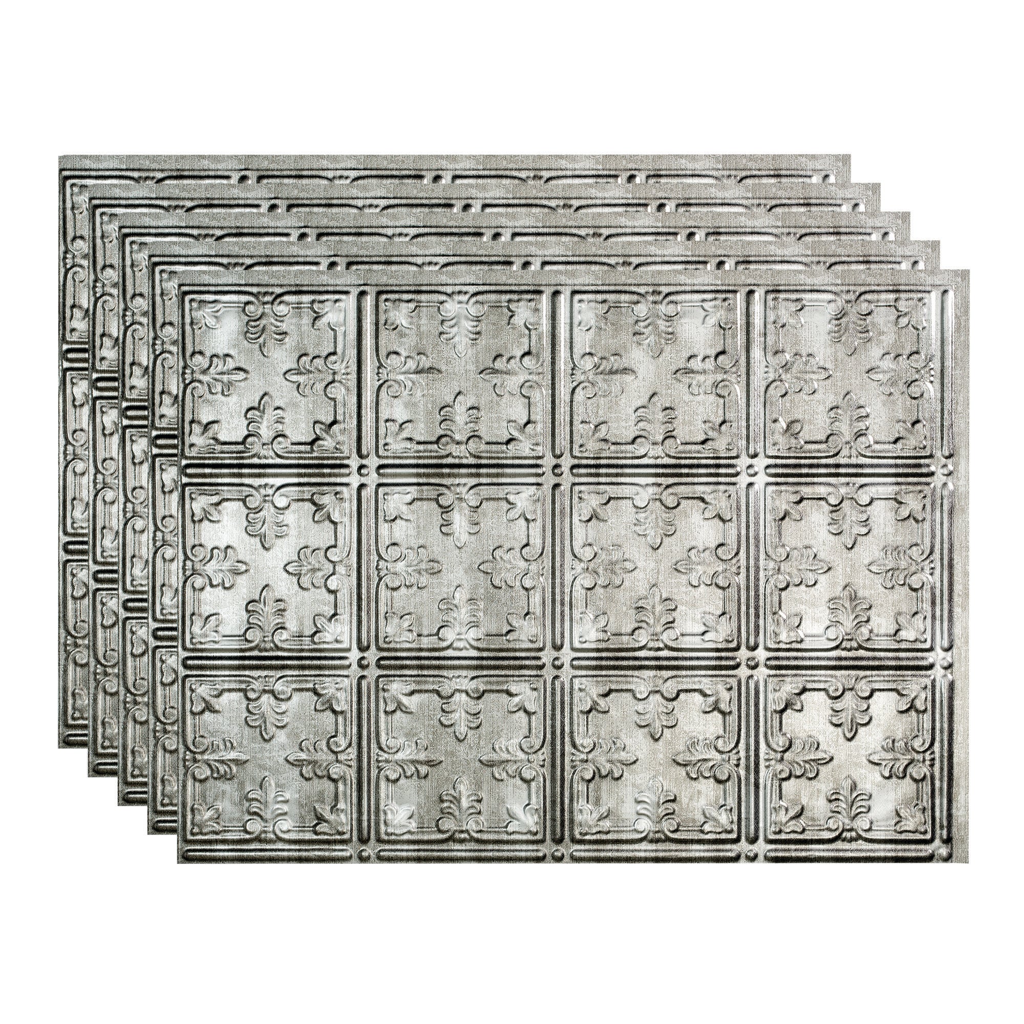 Fasade PB5721 Traditional 10 18.25-in x 24.25-in Vinyl Crosshatch Silver Backsplash Panels 5.0 -Pack