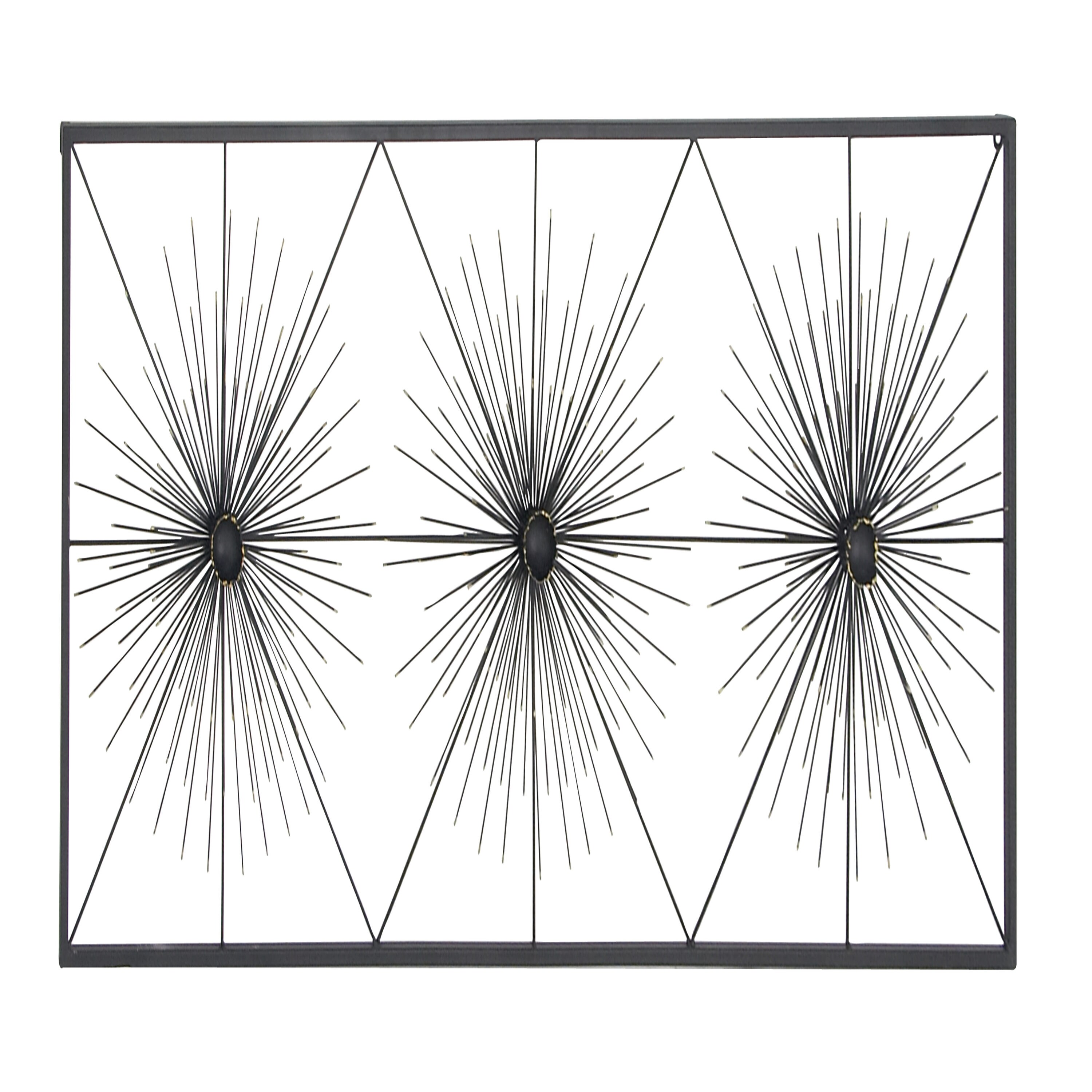 Black Metal Starburst Wall Sculpture with Frame, 59" x 24"