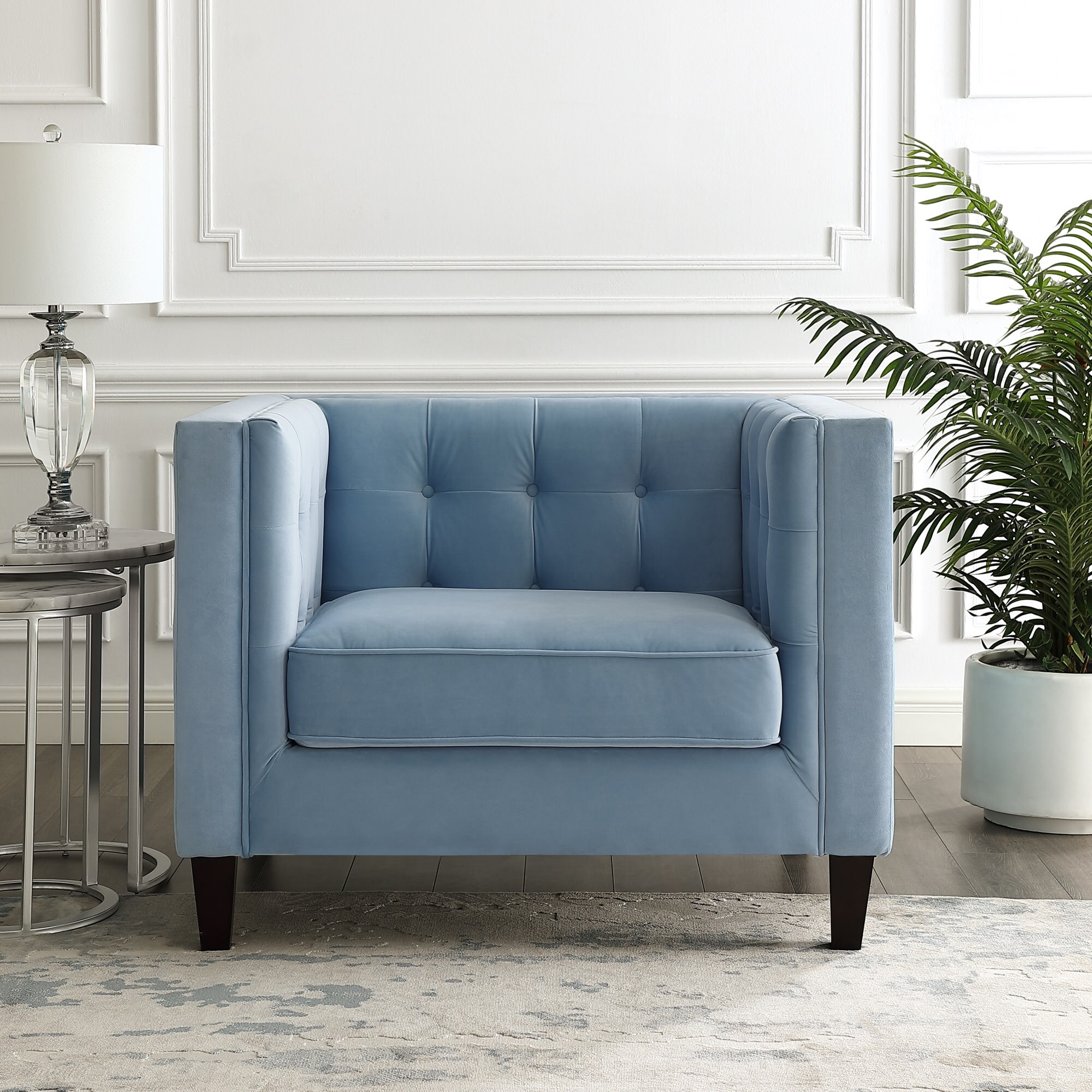 slate blue velvet chair