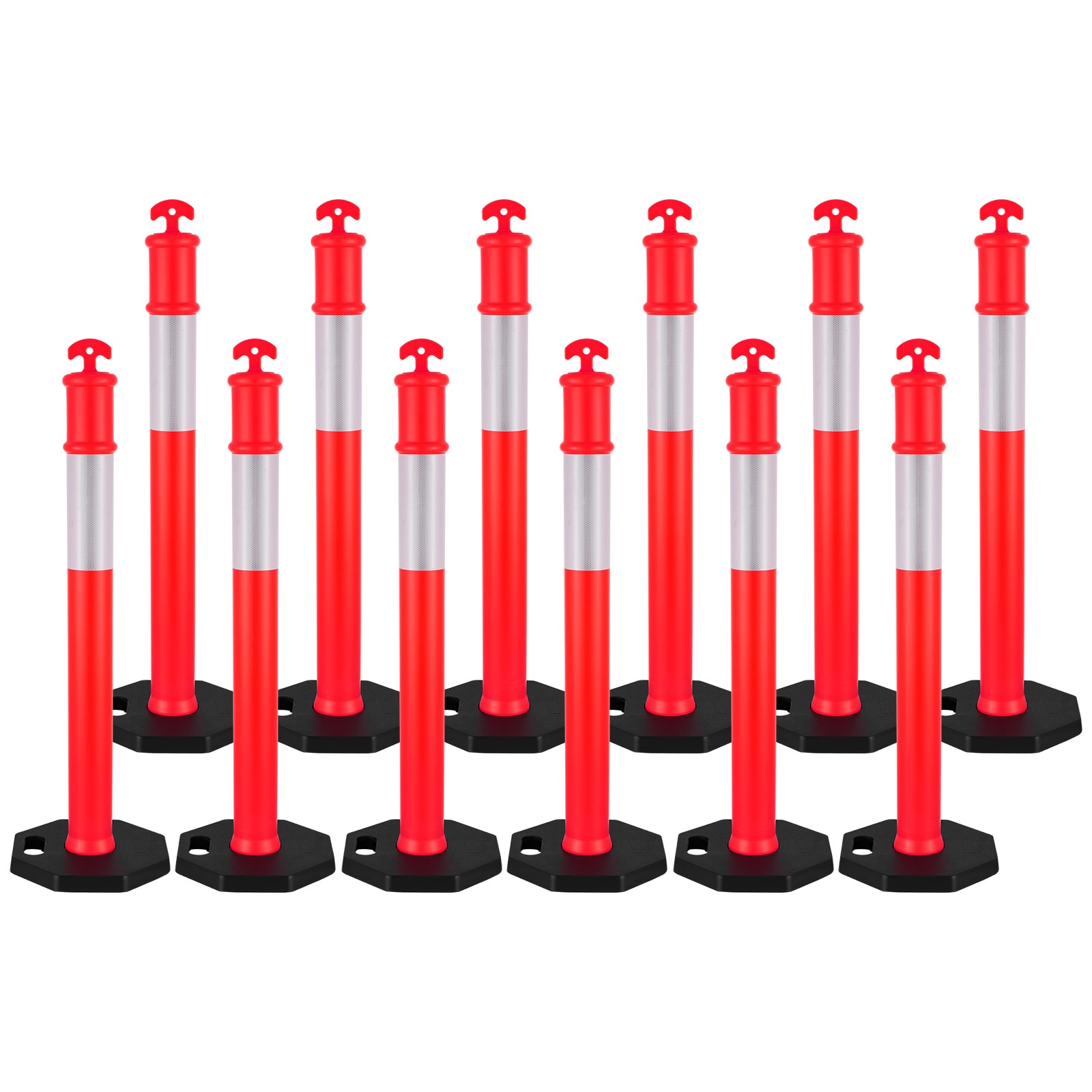 VEVOR 12 Pack Traffic Delineator Posts  48 inches Traffic Safety Cones with Weighted Base and Reflective Strips  Heavy Duty Delineator Posts for Construction Site  Parking Lot  Crowd Control  Red