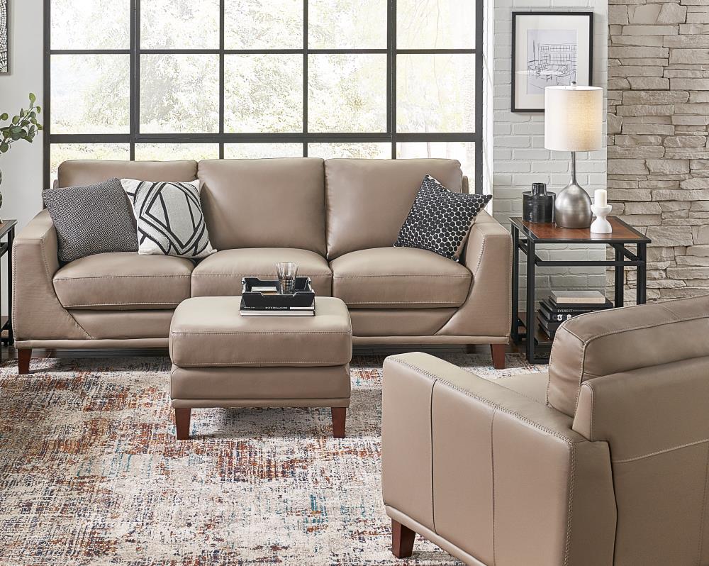 Hydeline Soma 100 Leather 3 Piece, Taupe Couch Living Room