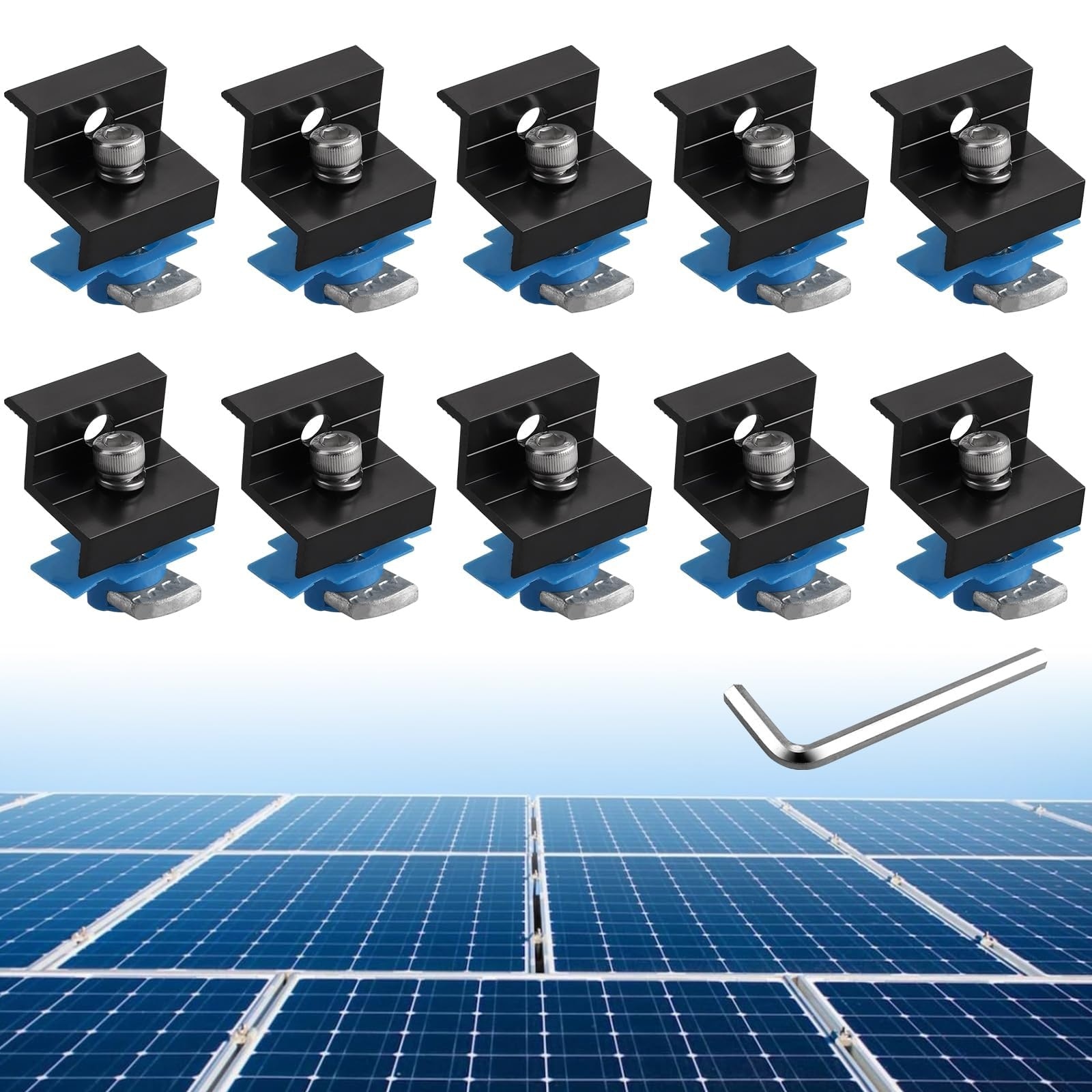 Misopily 10pcs Aluminum Solar Panel End Clamp Kit for Unistrut 30mm or 35mm Brackets with Nuts Bolts for Metal Tin Flat Sheet Roof Black #LMS0421R13