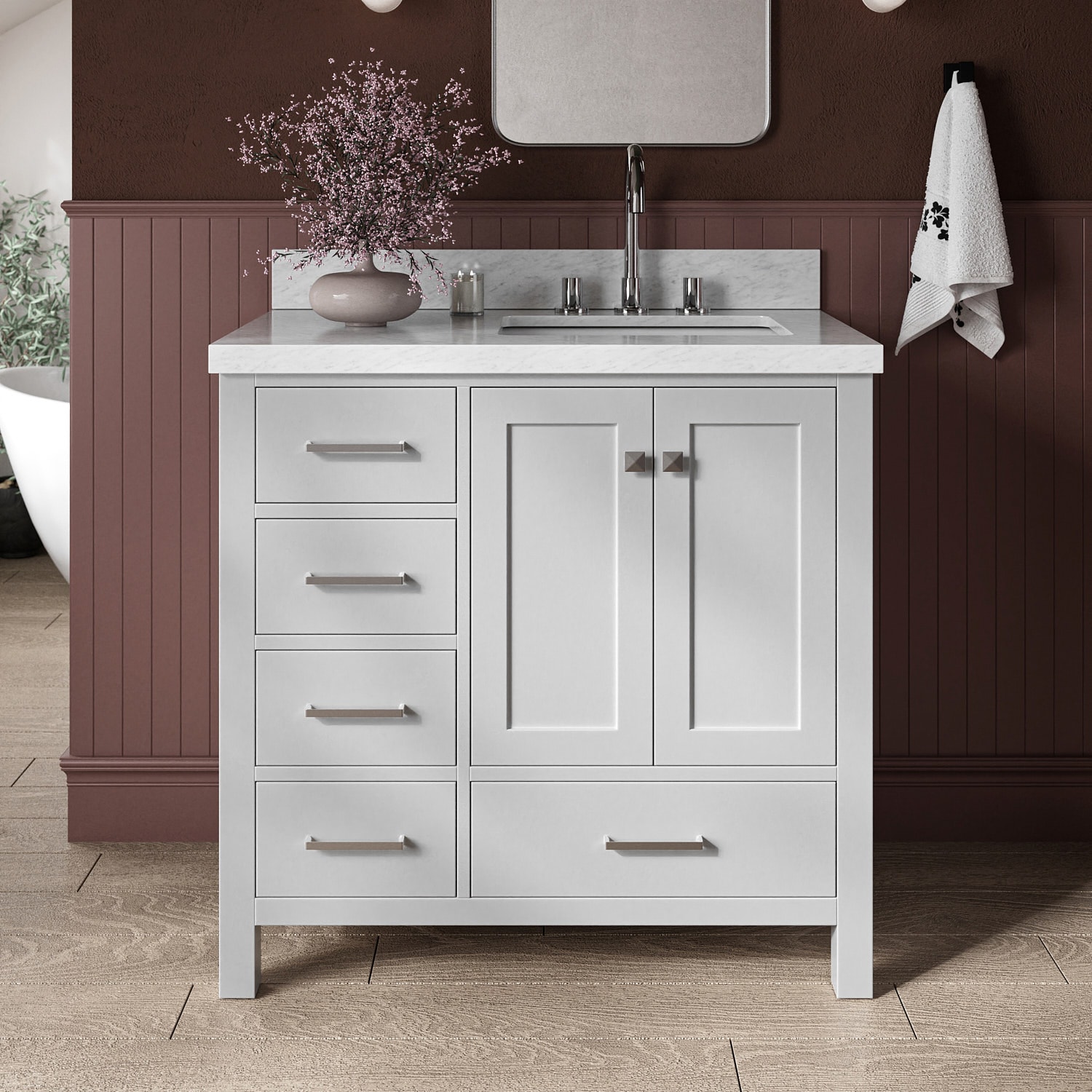 ARIEL A037SRCWRVOGRY Cambridge 37-in Grey Undermount Single sink Bathroom Vanity with Carrara White Marble Natural marble Top