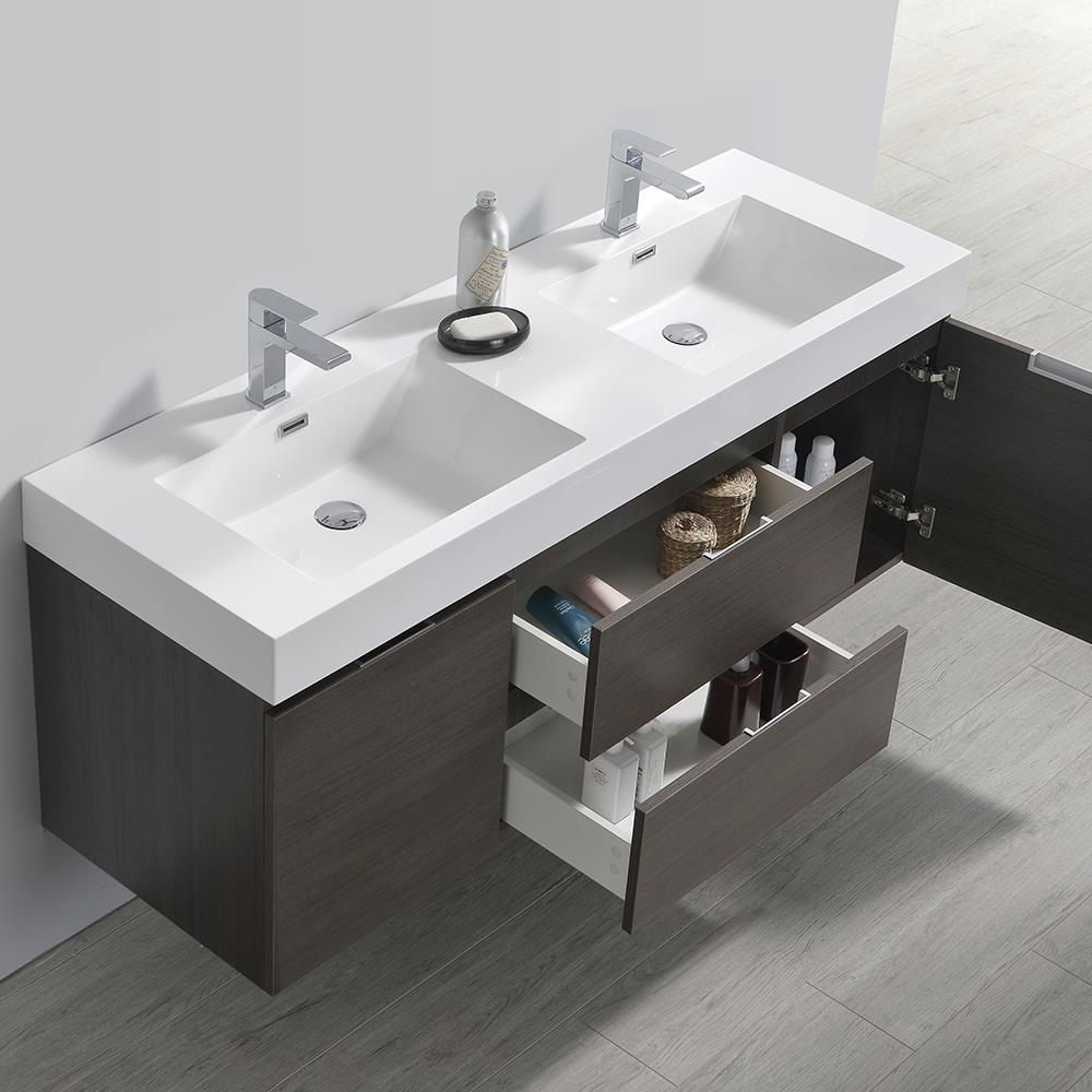 Fresca Valencia 60-in Gray Oak Double Sink Floating Bathroom Vanity ...