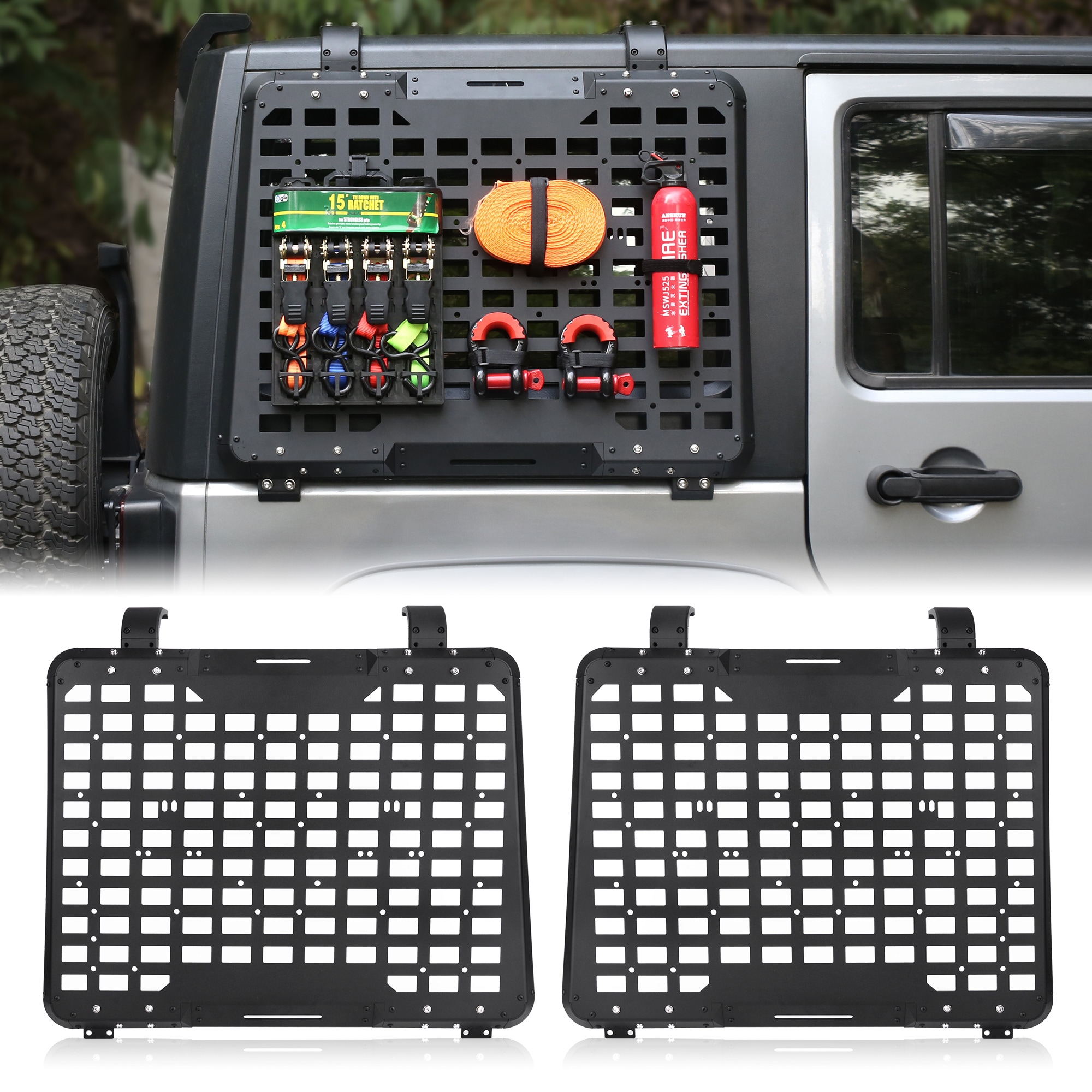 LOVMOR SF-Y-W2801P335511 Rear Window Storage PanelWindow Cargo Shelf Compatible with Jeep Wrangler 2007-2018 JK 4 Doors Tactical Storage System Multifunctional Flank Kit 2PCS