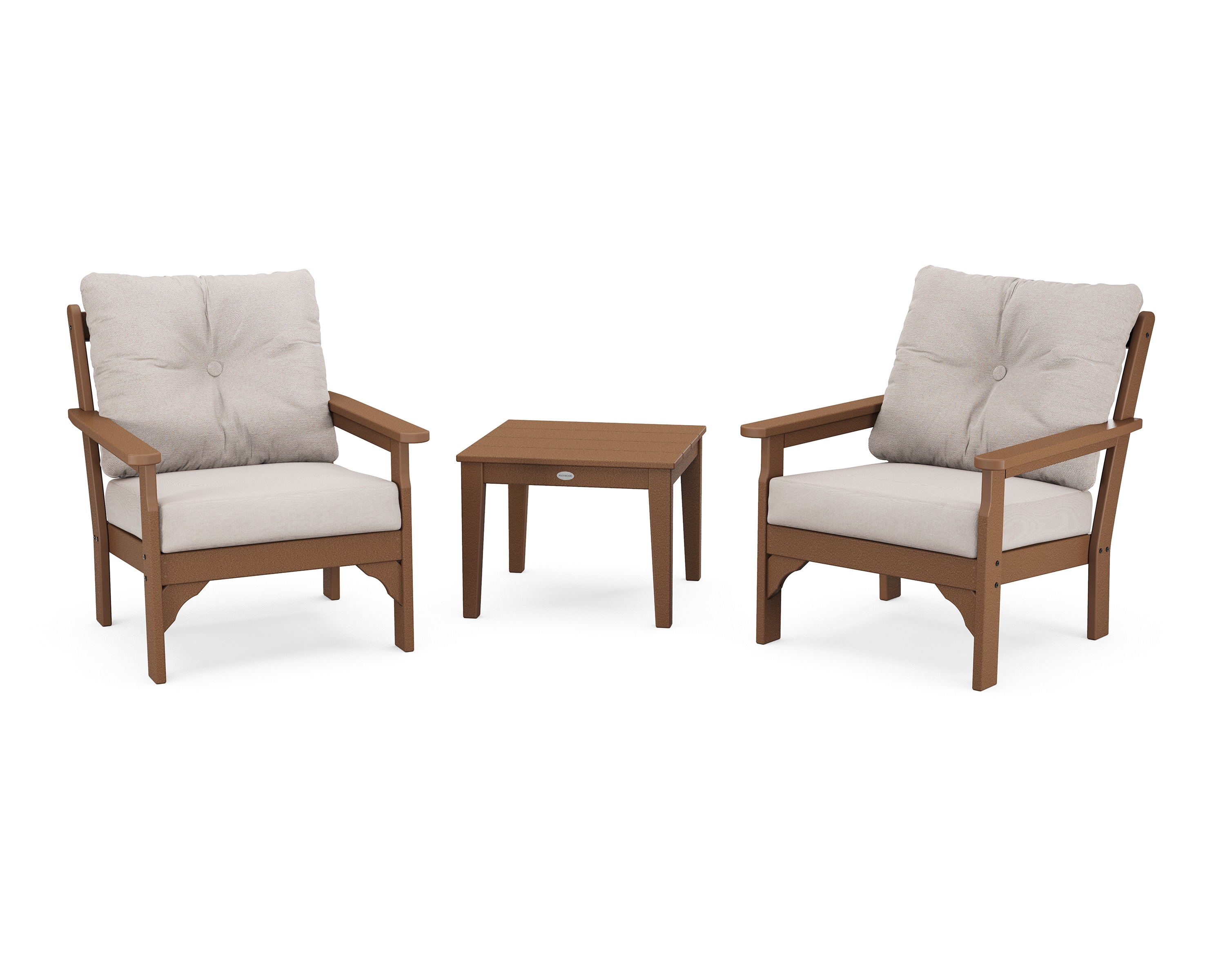 POLYWOOD PWS402-2-TE145999 Vineyard 3 -Piece Patio Conversation Set with Tan Revolution Cushions