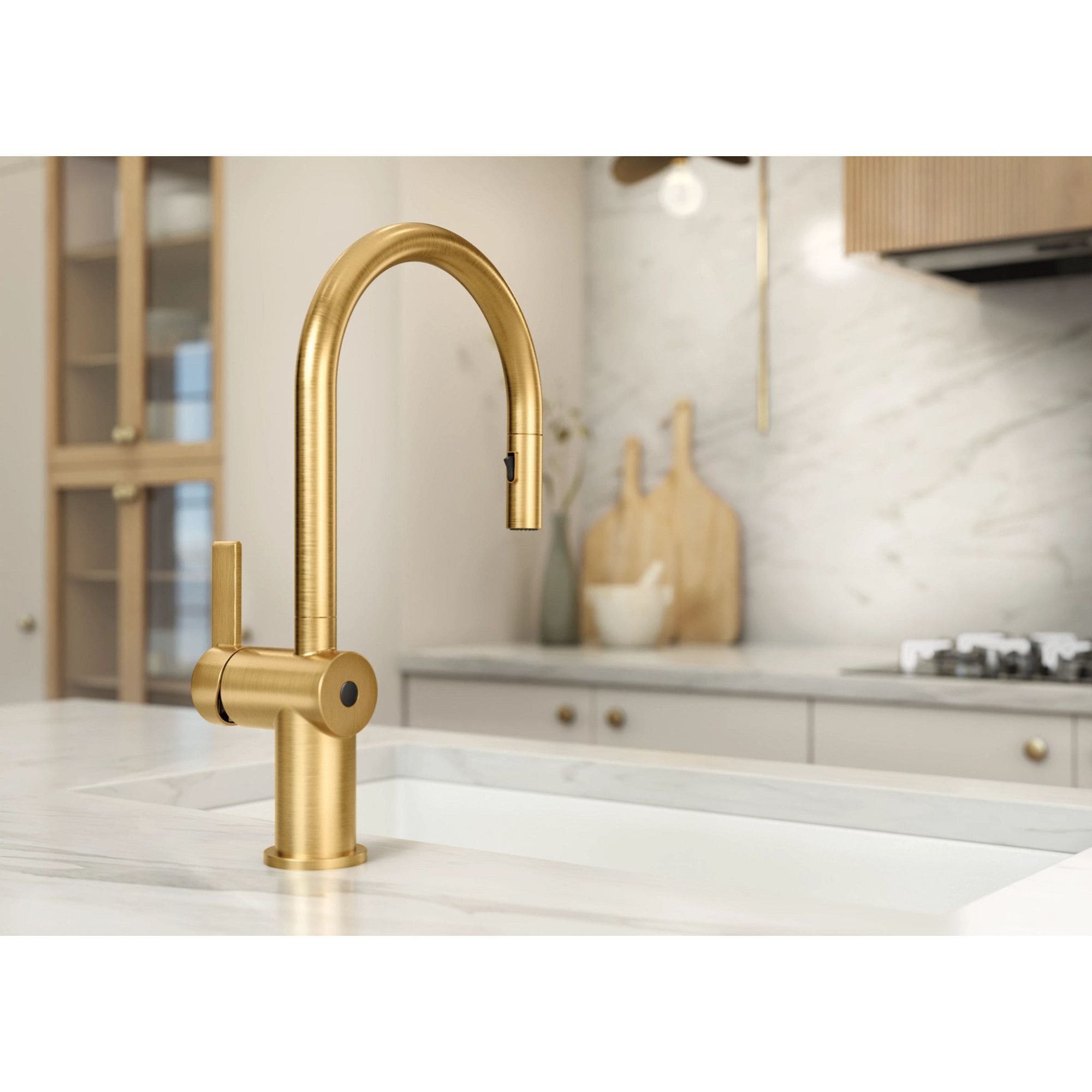 Moen Brushed Gold Single Handle Kitchen Faucet (Deck Plate Included) in ...