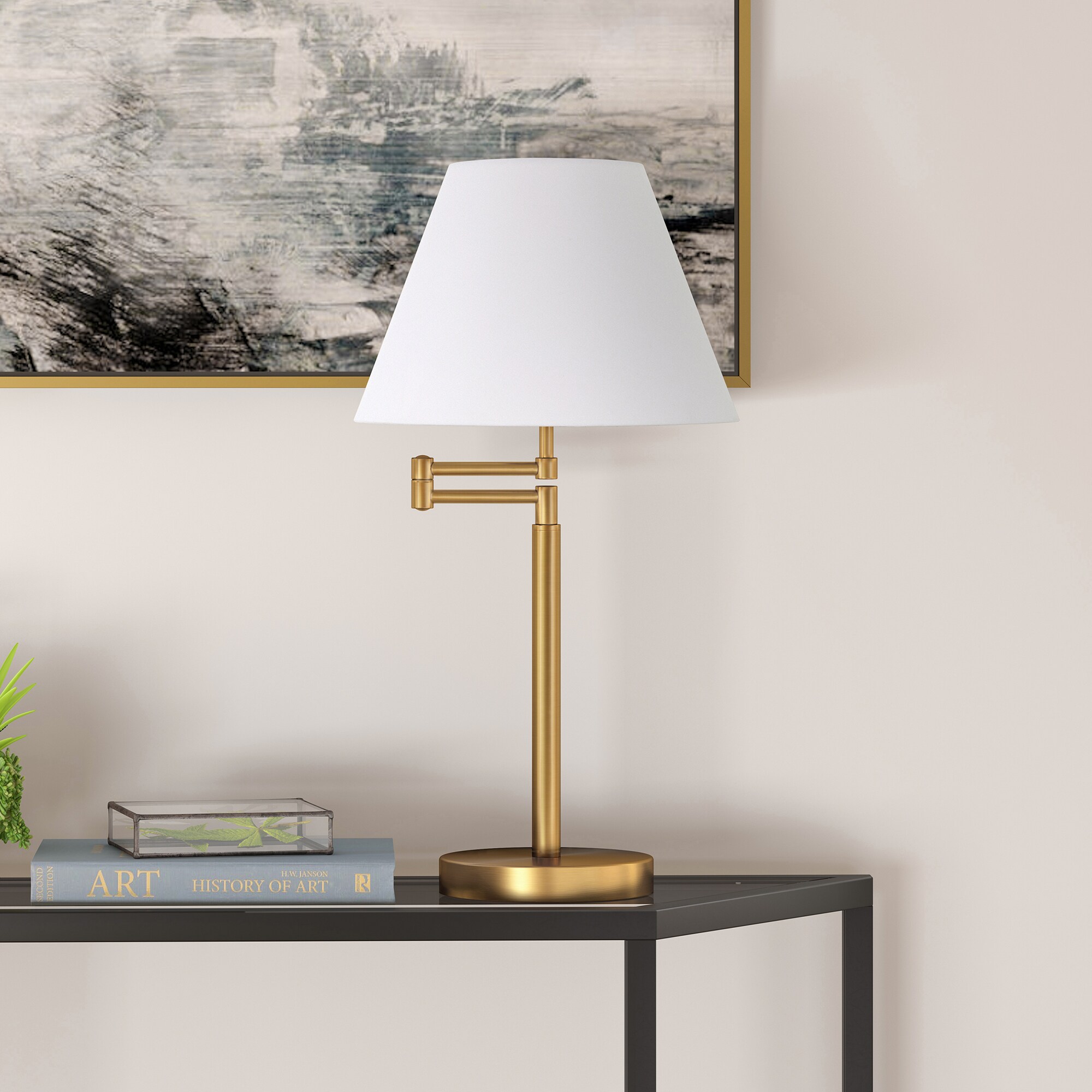 Hailey Home Moby 255-in Brass Table Lamp with Fabric Shade