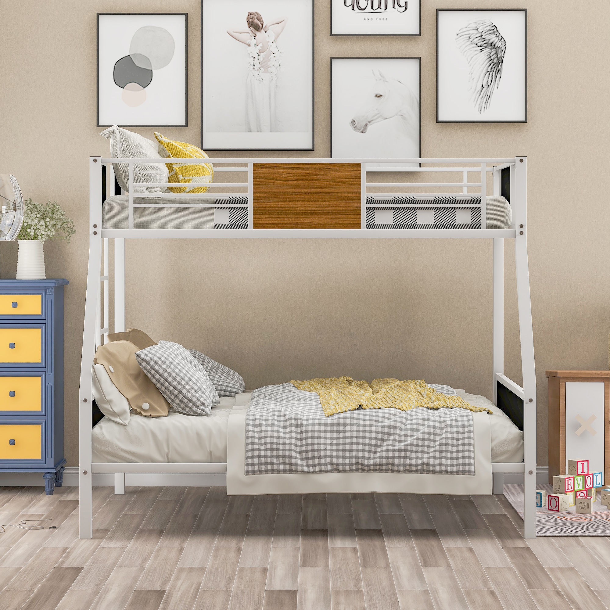 CASAINC White Twin Over Full Bunk Bed in the Bunk Beds department at ...