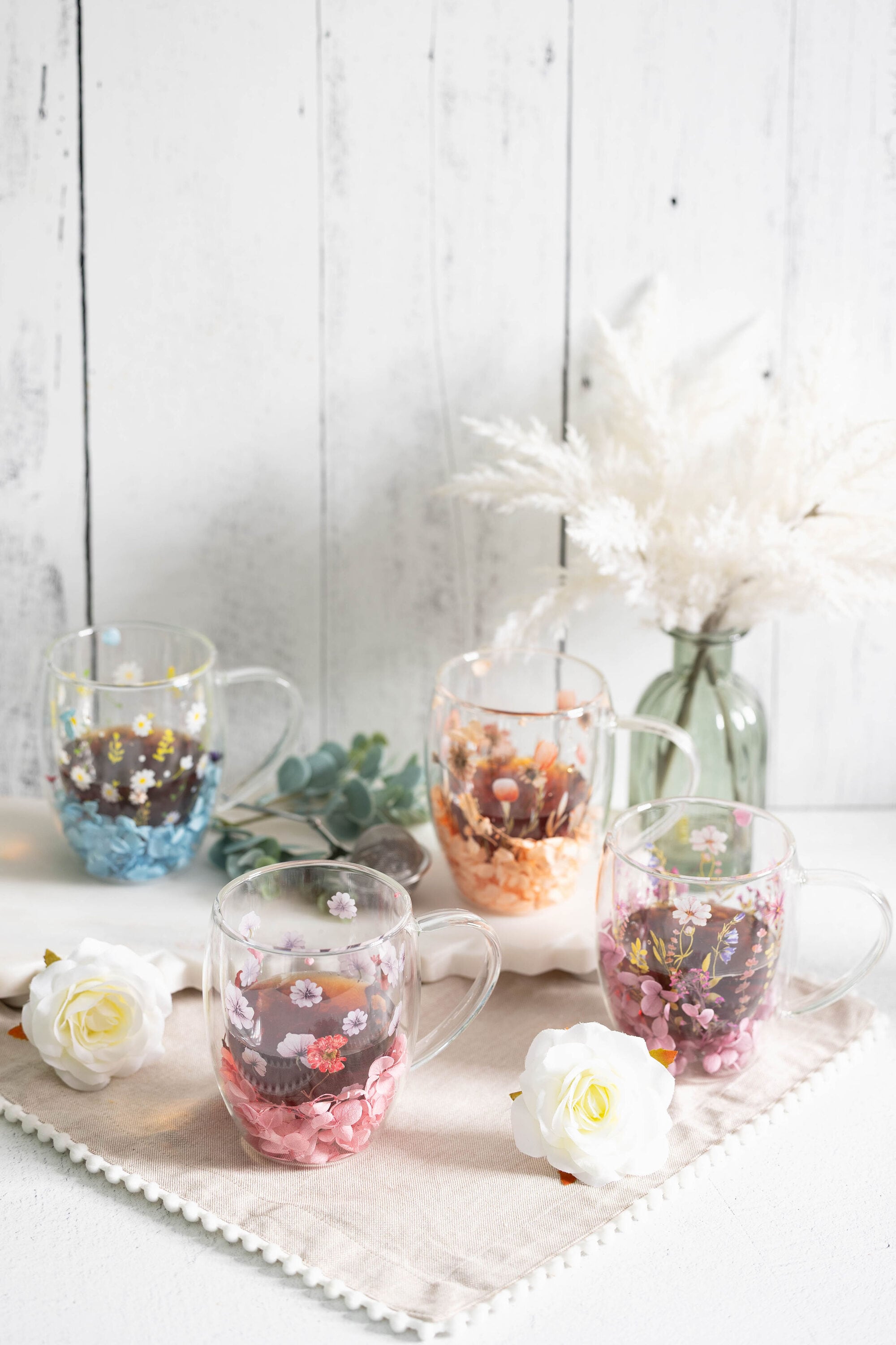 Lowe's Double Wall Flower 12.5-oz Glass Mug Assorted Colors (Set of 4)